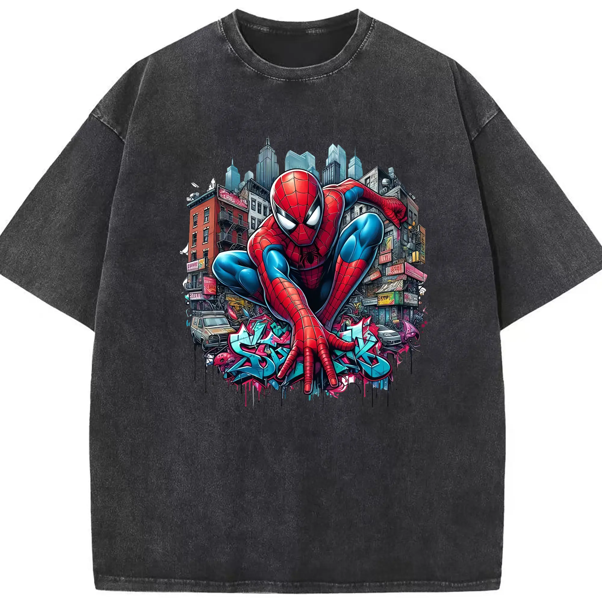 アベンジャーズ (Avenjāzu) グッズ スパイダーマン（Spider-Man） - 綿100％ ヴィンテージ風 半袖Tシャツ ・ フロントプリント ・ 柔らか肌触り ・ 通気性 快適 ・ スポーツ カジュアル 外出用