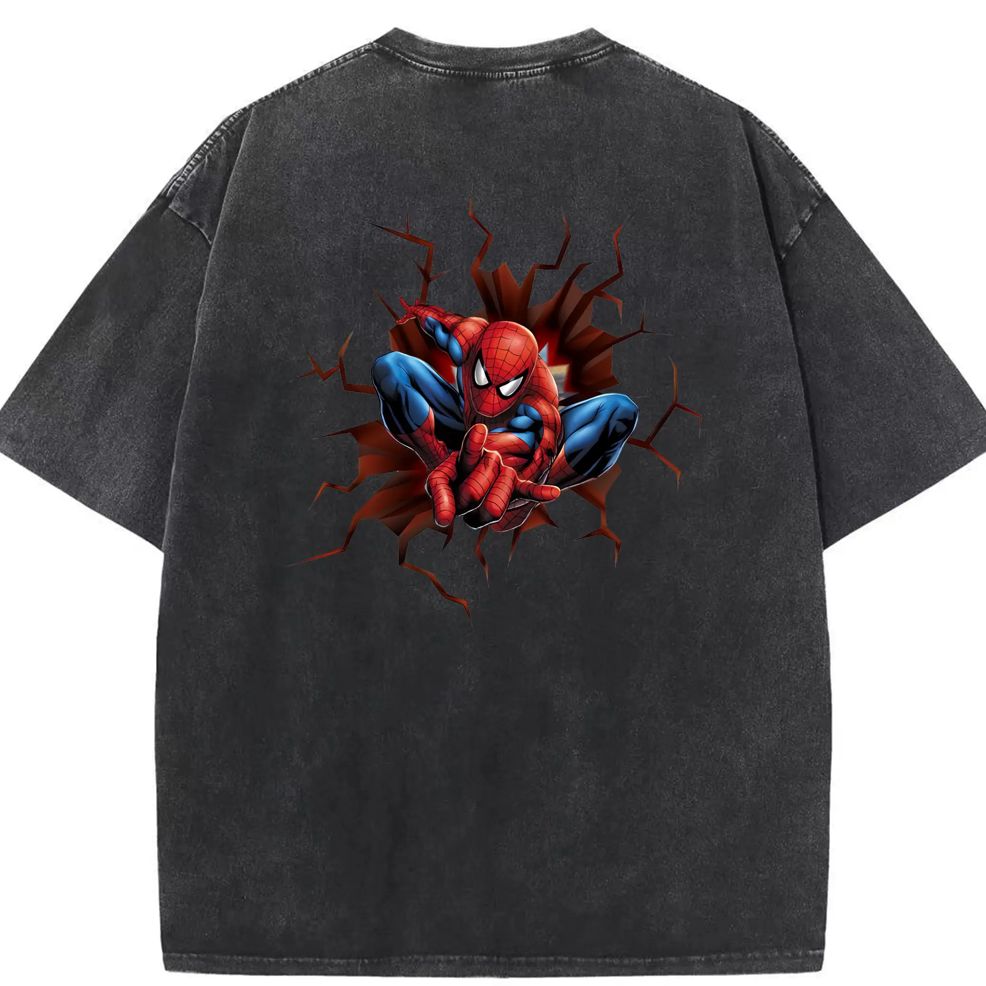 アベンジャーズ (Avenjāzu) グッズ スパイダーマン（Spider-Man） - 綿100％ ヴィンテージ風 半袖Tシャツ ・ 背面プリント ・ 柔らか肌触り ・ 通気性 快適 ・ スポーツ カジュアル 外出用