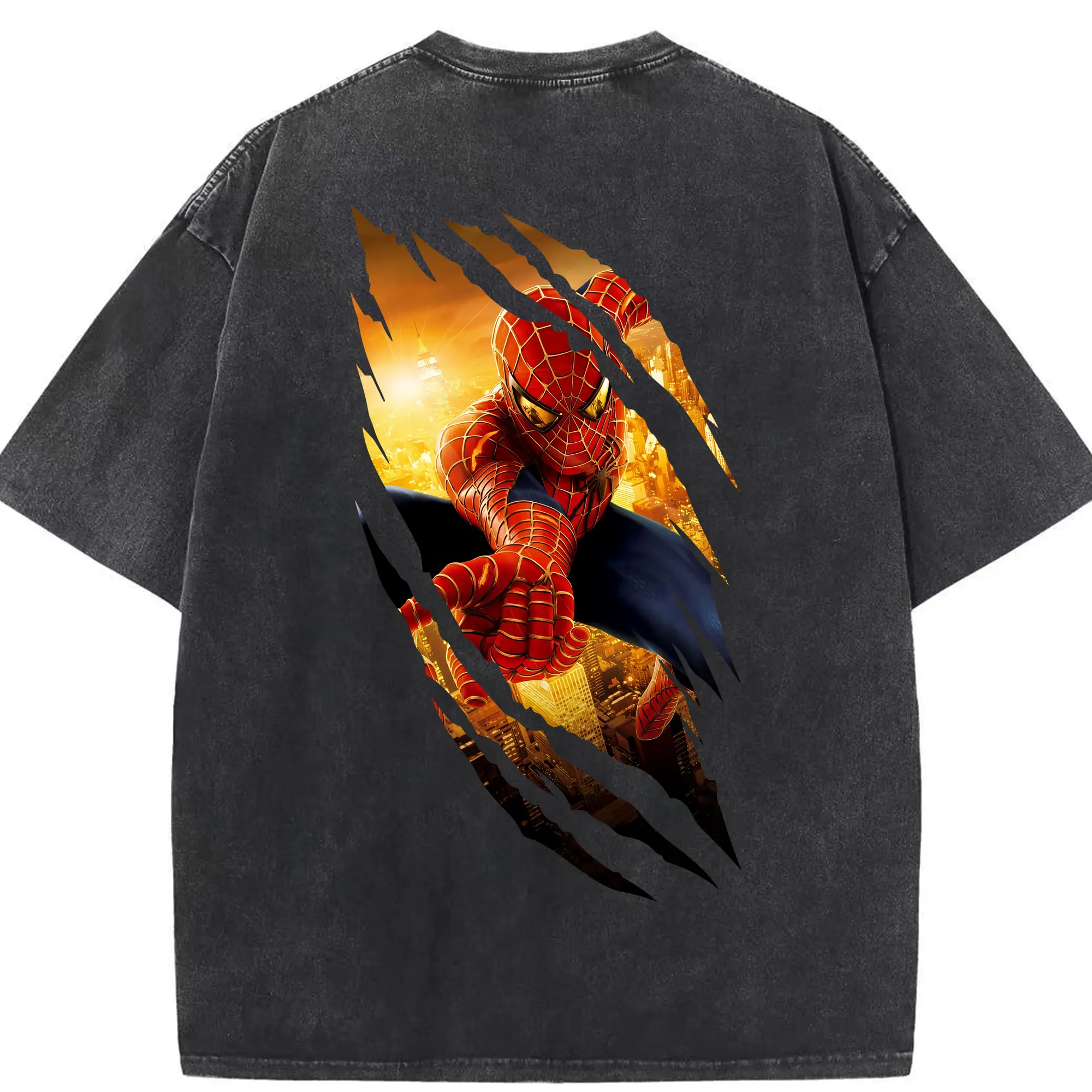 アベンジャーズ (Avenjāzu) グッズ スパイダーマン（Spider-Man） - 綿100％ ヴィンテージ風 半袖Tシャツ ・ 背面プリント ・ 柔らか肌触り ・ 通気性 快適 ・ スポーツ カジュアル 外出用
