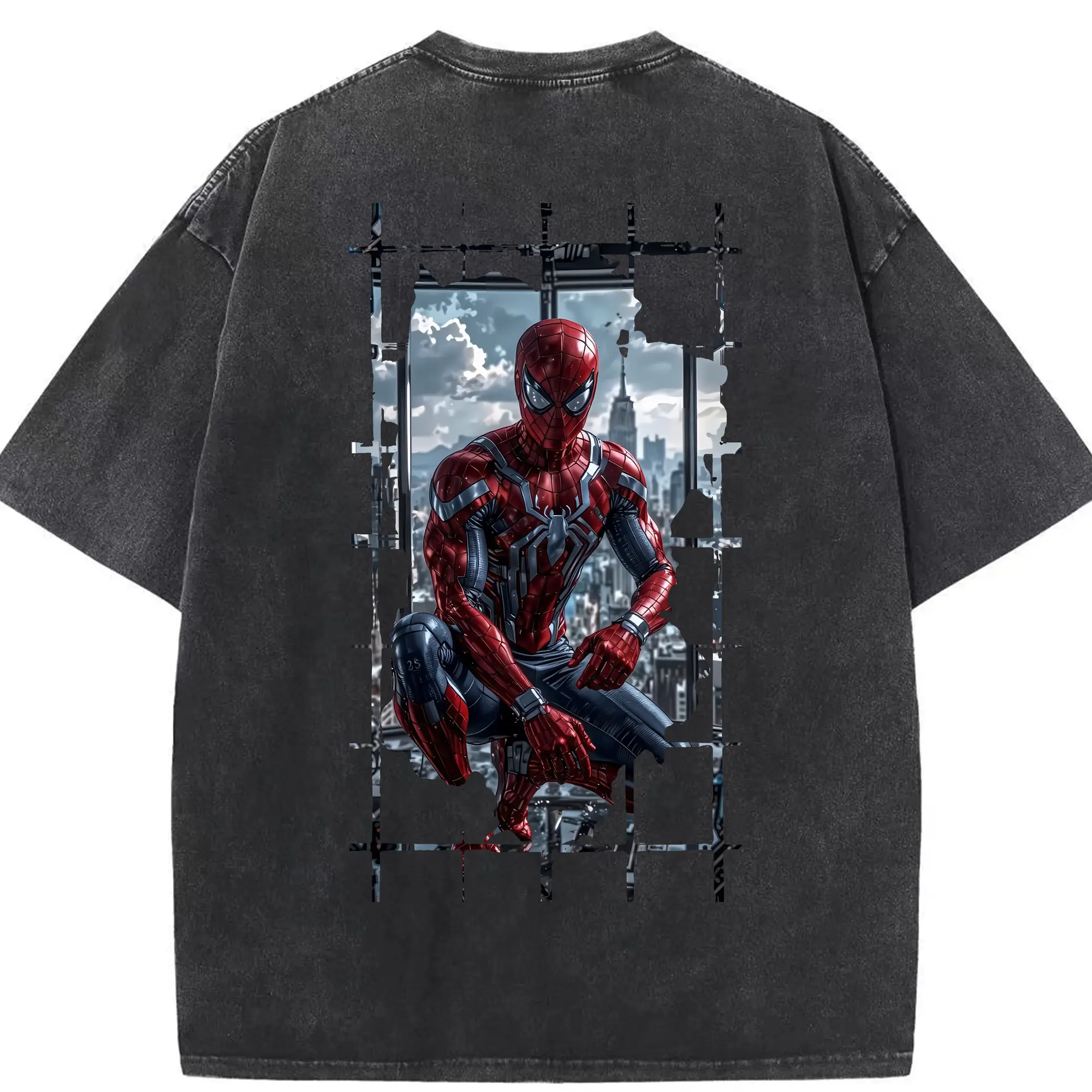 アベンジャーズ (Avenjāzu) グッズ スパイダーマン（Spider-Man） - 綿100％ ヴィンテージ風 半袖Tシャツ ・ 背面プリント ・ 柔らか肌触り ・ 通気性 快適 ・ スポーツ カジュアル 外出用