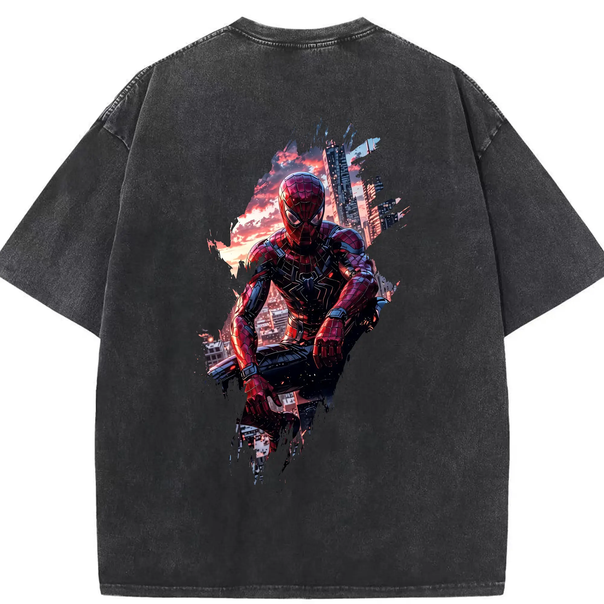 アベンジャーズ (Avenjāzu) グッズ スパイダーマン（Spider-Man） - 綿100％ ヴィンテージ風 半袖Tシャツ ・ 背面プリント ・ 柔らか肌触り ・ 通気性 快適 ・ スポーツ カジュアル 外出用