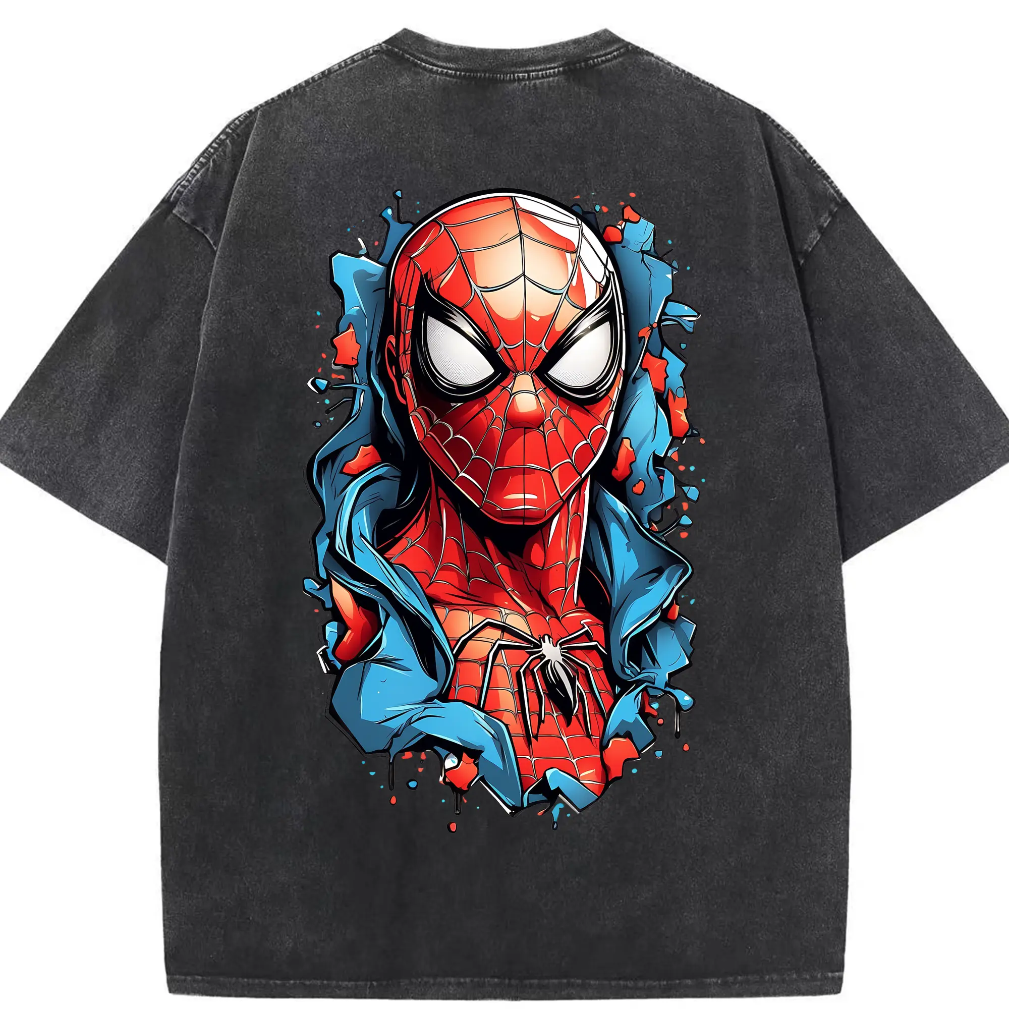 アベンジャーズ (Avenjāzu) グッズ スパイダーマン（Spider-Man） - 綿100％ ヴィンテージ風 半袖Tシャツ ・ 背面プリント ・ 柔らか肌触り ・ 通気性 快適 ・ スポーツ カジュアル 外出用