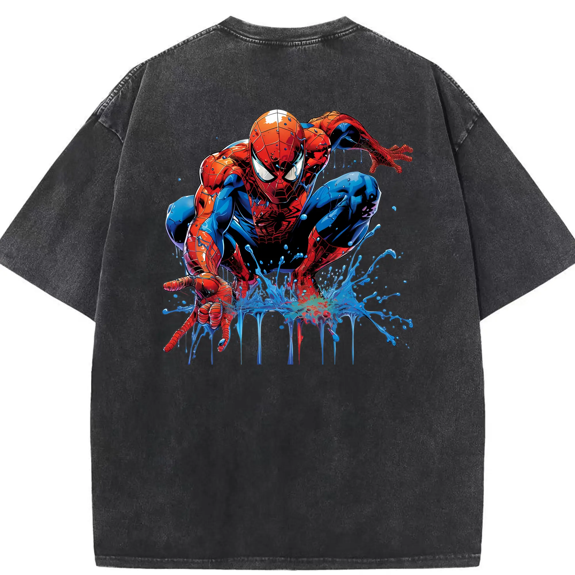 アベンジャーズ (Avenjāzu) グッズ スパイダーマン（Spider-Man） - 綿100％ ヴィンテージ風 半袖Tシャツ ・ 背面プリント ・ 柔らか肌触り ・ 通気性 快適 ・ スポーツ カジュアル 外出用