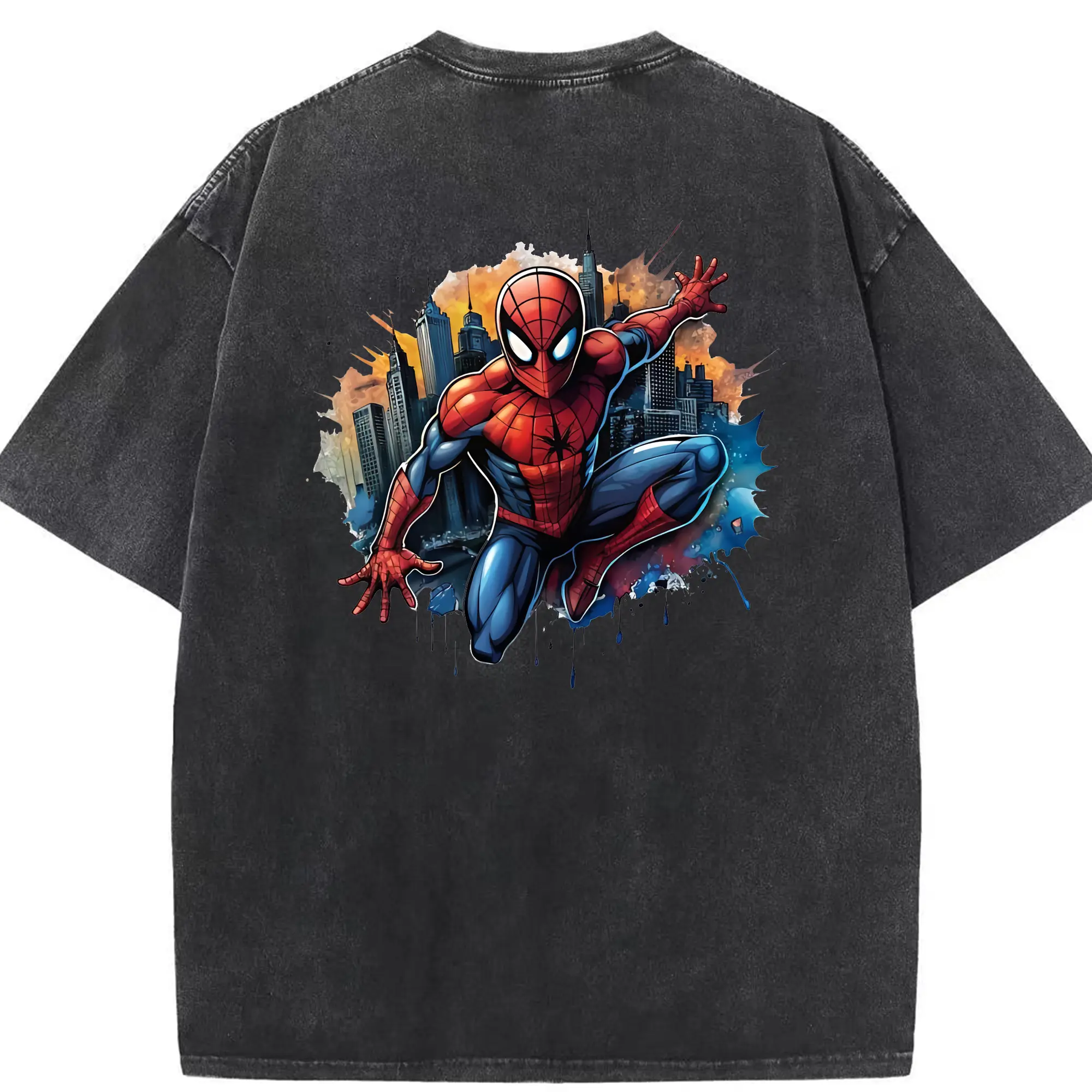 アベンジャーズ (Avenjāzu) グッズ スパイダーマン（Spider-Man） - 綿100％ ヴィンテージ風 半袖Tシャツ ・ 背面プリント ・ 柔らか肌触り ・ 通気性 快適 ・ スポーツ カジュアル 外出用