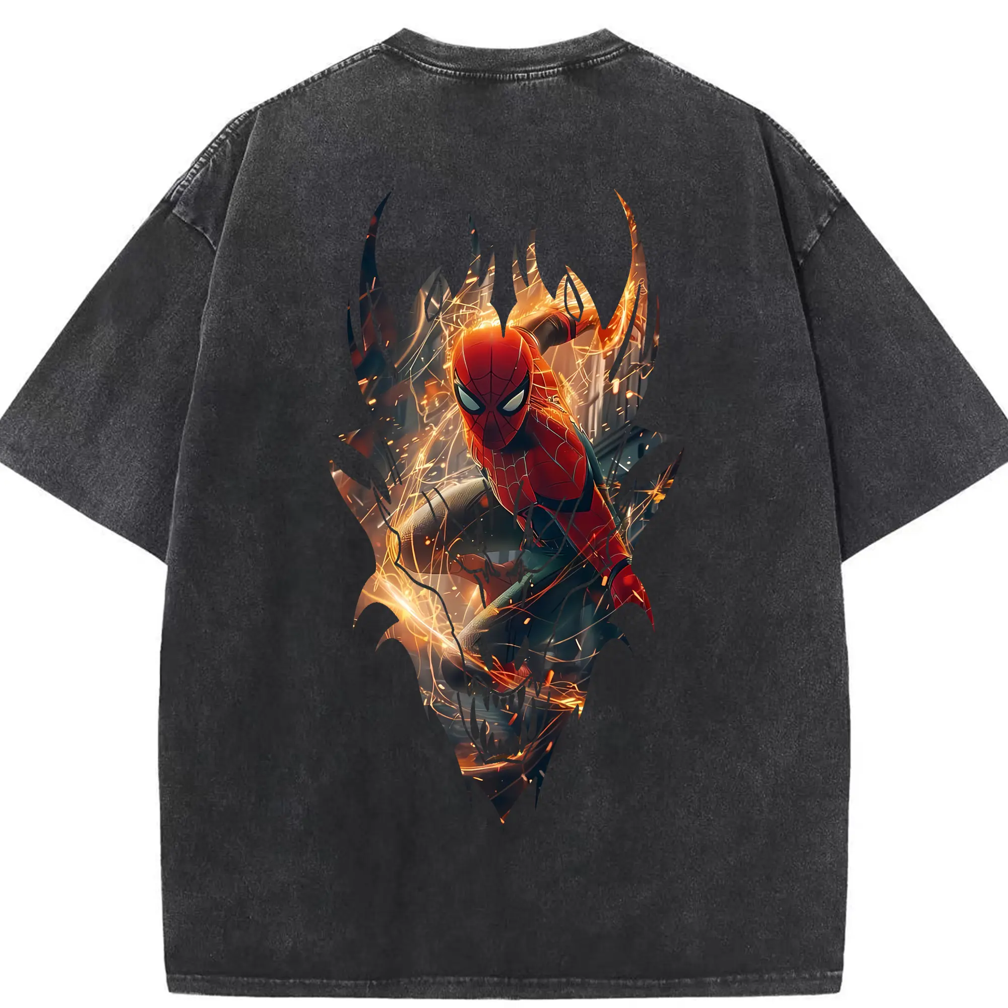 アベンジャーズ (Avenjāzu) グッズ スパイダーマン（Spider-Man） - 綿100％ ヴィンテージ風 半袖Tシャツ ・ 背面プリント ・ 柔らか肌触り ・ 通気性 快適 ・ スポーツ カジュアル 外出用