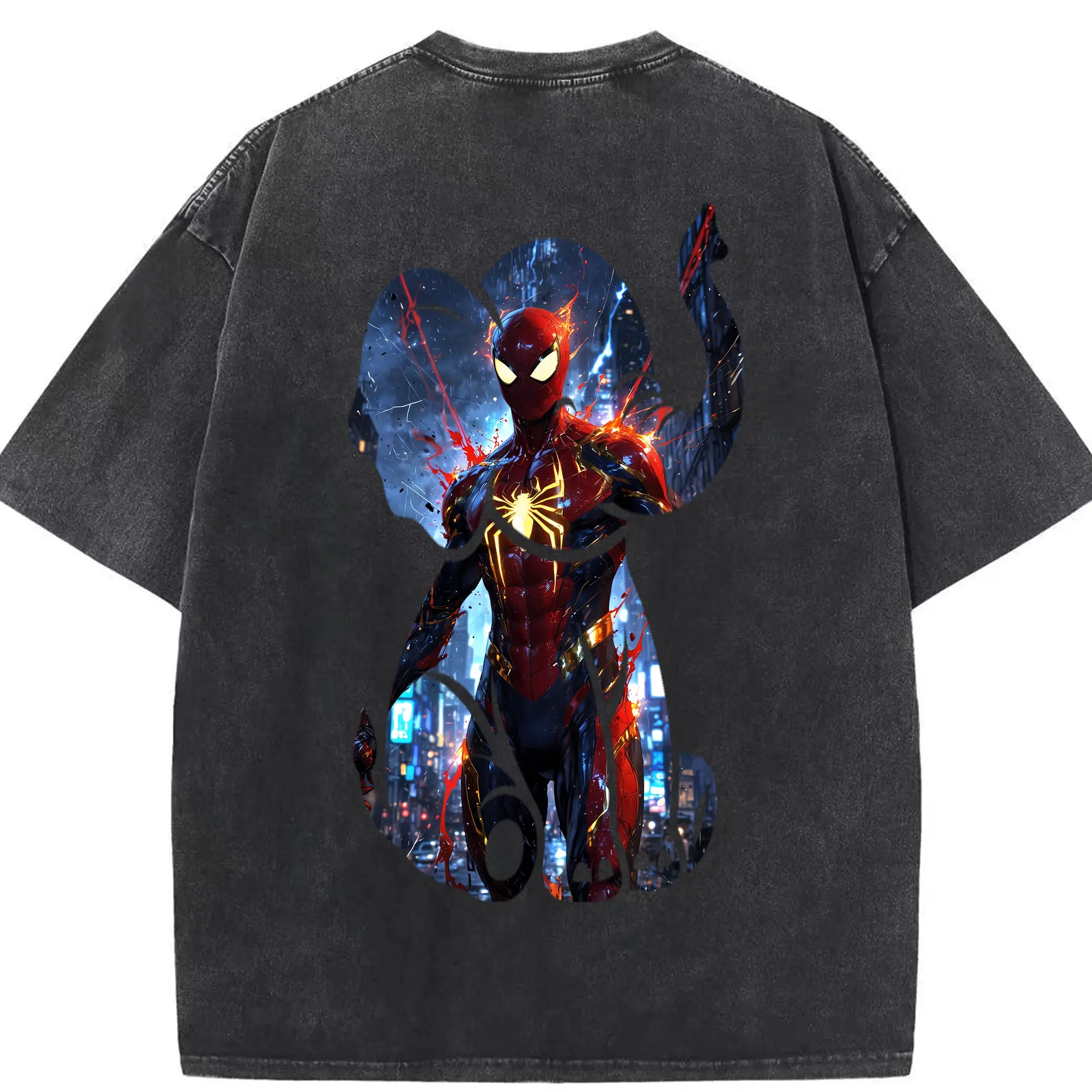 アベンジャーズ (Avenjāzu) グッズ スパイダーマン（Spider-Man） - 綿100％ ヴィンテージ風 半袖Tシャツ ・ 背面プリント ・ 柔らか肌触り ・ 通気性 快適 ・ スポーツ カジュアル 外出用
