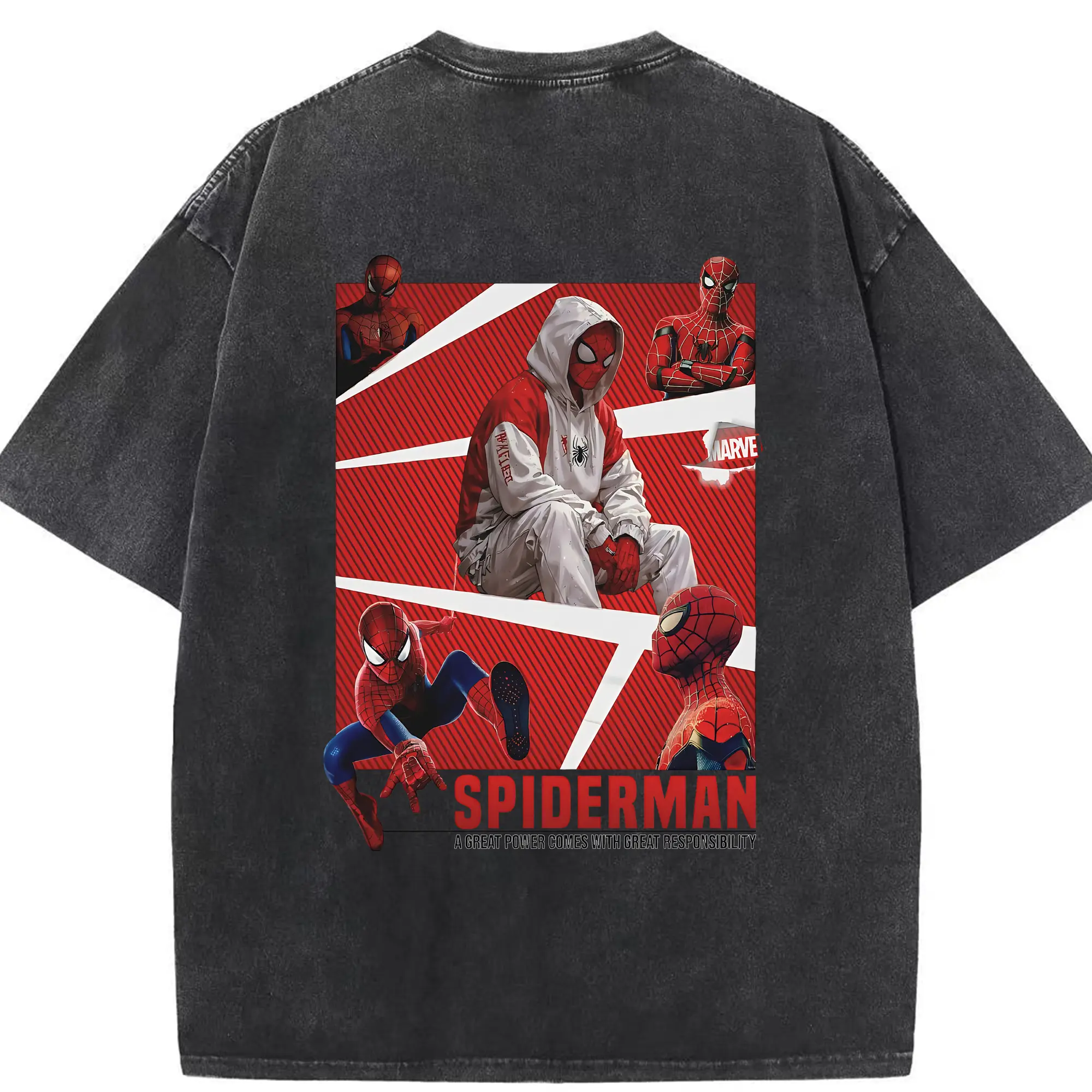 アベンジャーズ (Avenjāzu) グッズ スパイダーマン（Spider-Man） - 綿100％ ヴィンテージ風 半袖Tシャツ ・ 背面プリント ・ 柔らか肌触り ・ 通気性 快適 ・ スポーツ カジュアル 外出用