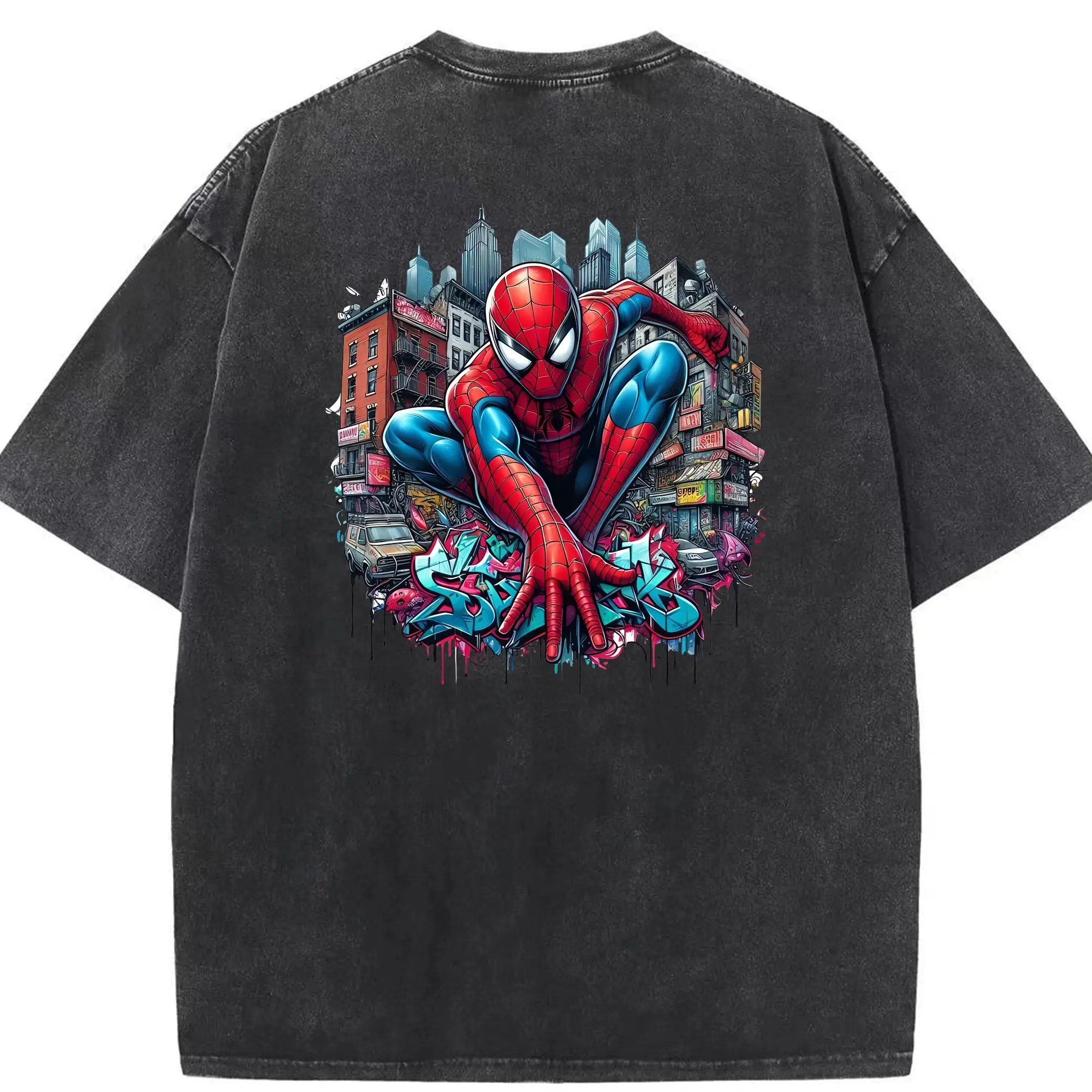 アベンジャーズ (Avenjāzu) グッズ スパイダーマン（Spider-Man） - 綿100％ ヴィンテージ風 半袖Tシャツ ・ 背面プリント ・ 柔らか肌触り ・ 通気性 快適 ・ スポーツ カジュアル 外出用