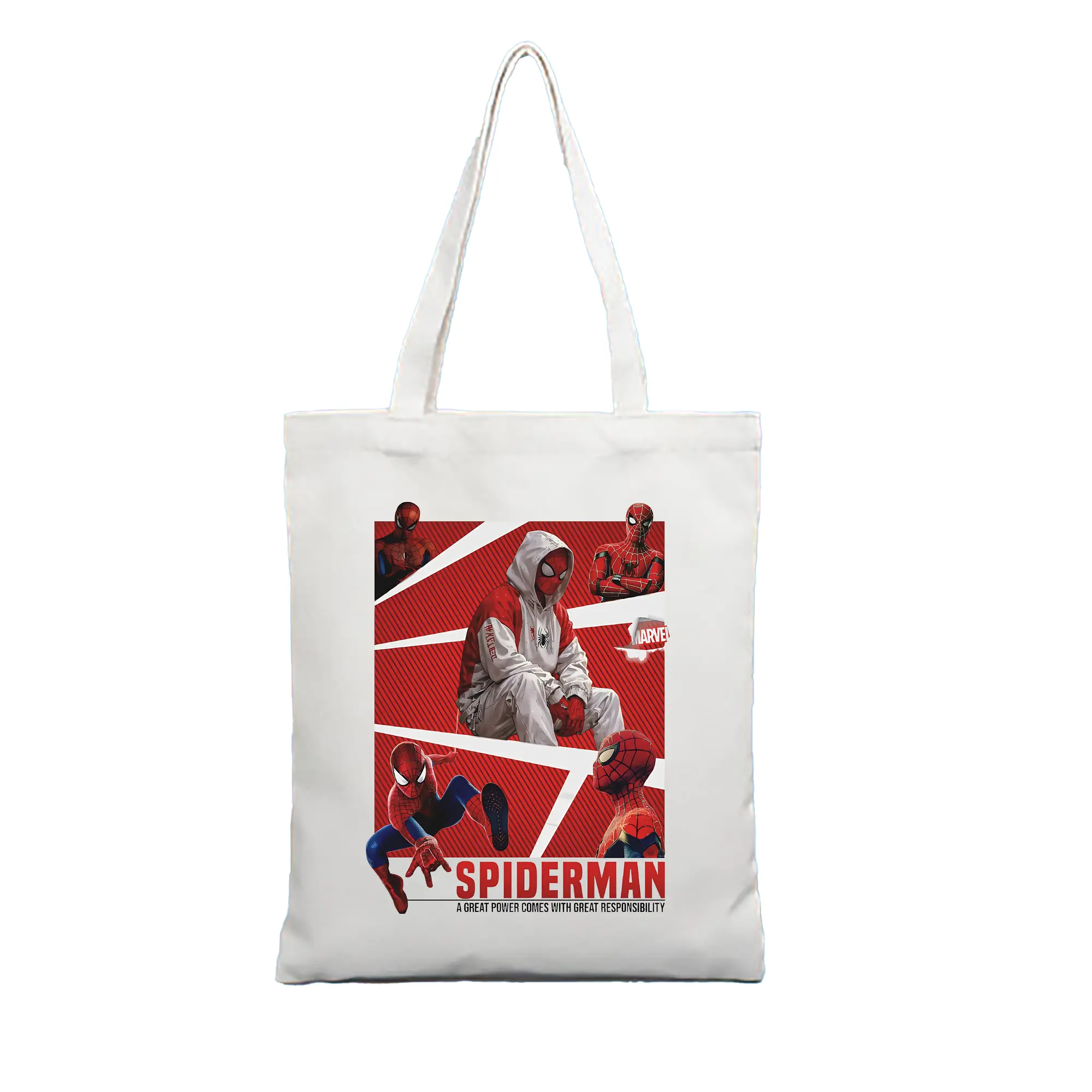 アベンジャーズ (Avenjāzu) グッズ スパイダーマン（Spider-Man） - 縦型キャンバス手提げバッグ（トートバッグ） ・ キャンバス素材 ・ ショッピング用 ・ 軽量 丈夫 お手入れ簡単