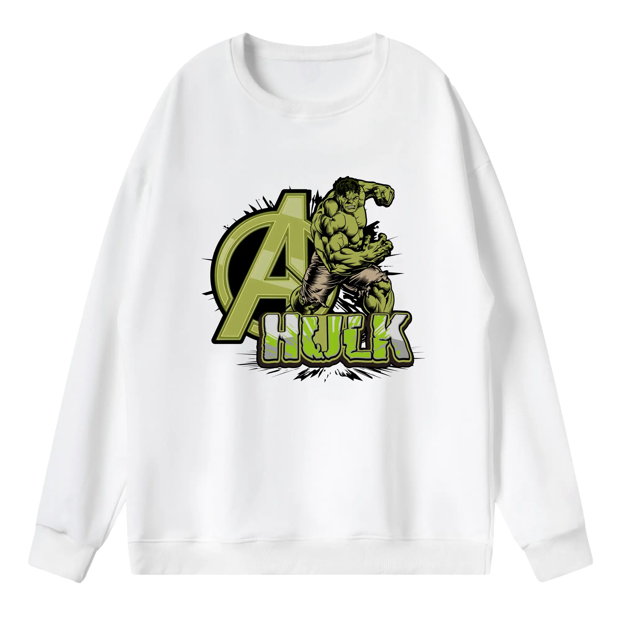 アベンジャーズ (Avenjāzu) グッズ ハルク（Hulk） - 薄手 クルーネック スウェット 裏毛260g · ポリエステル 春秋向け カジュアル 男女兼用 · トレーナー デイリー スポーツ 散歩に最適