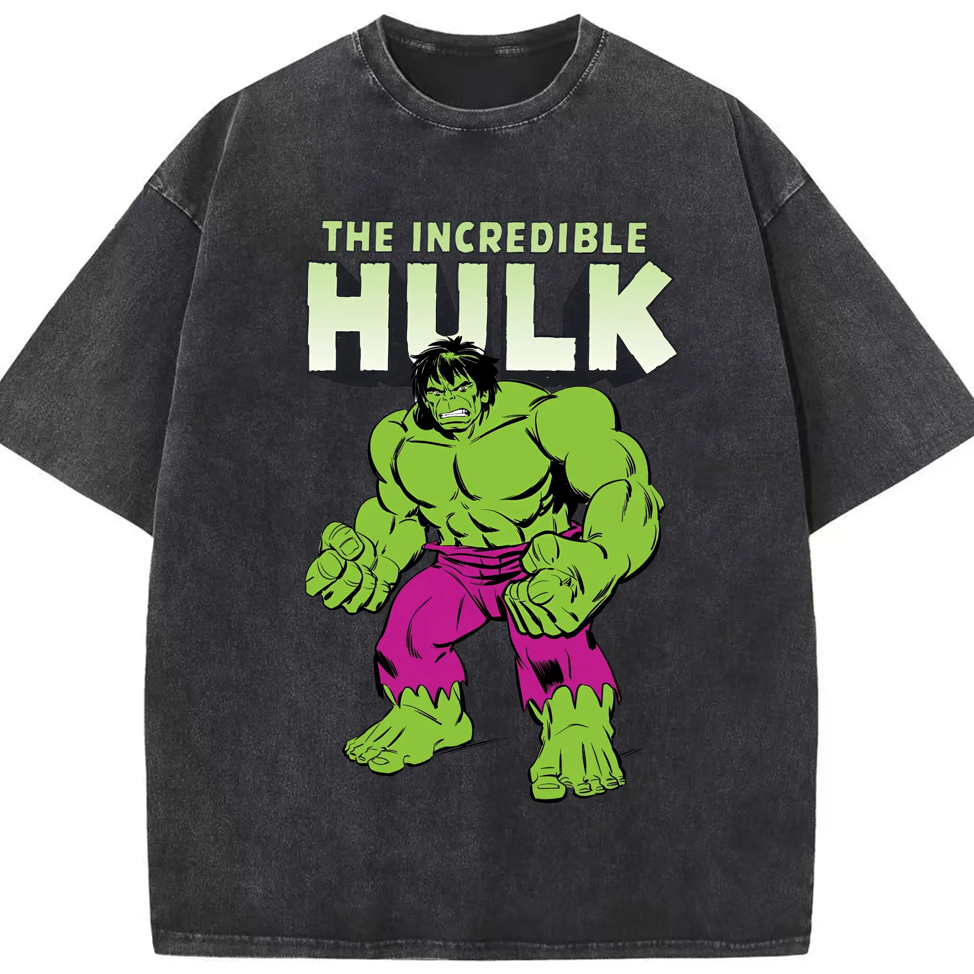 アベンジャーズ (Avenjāzu) グッズ ハルク（Hulk） - 綿100％ ヴィンテージ風 半袖Tシャツ ・ フロントプリント ・ 柔らか肌触り ・ 通気性 快適 ・ スポーツ カジュアル 外出用