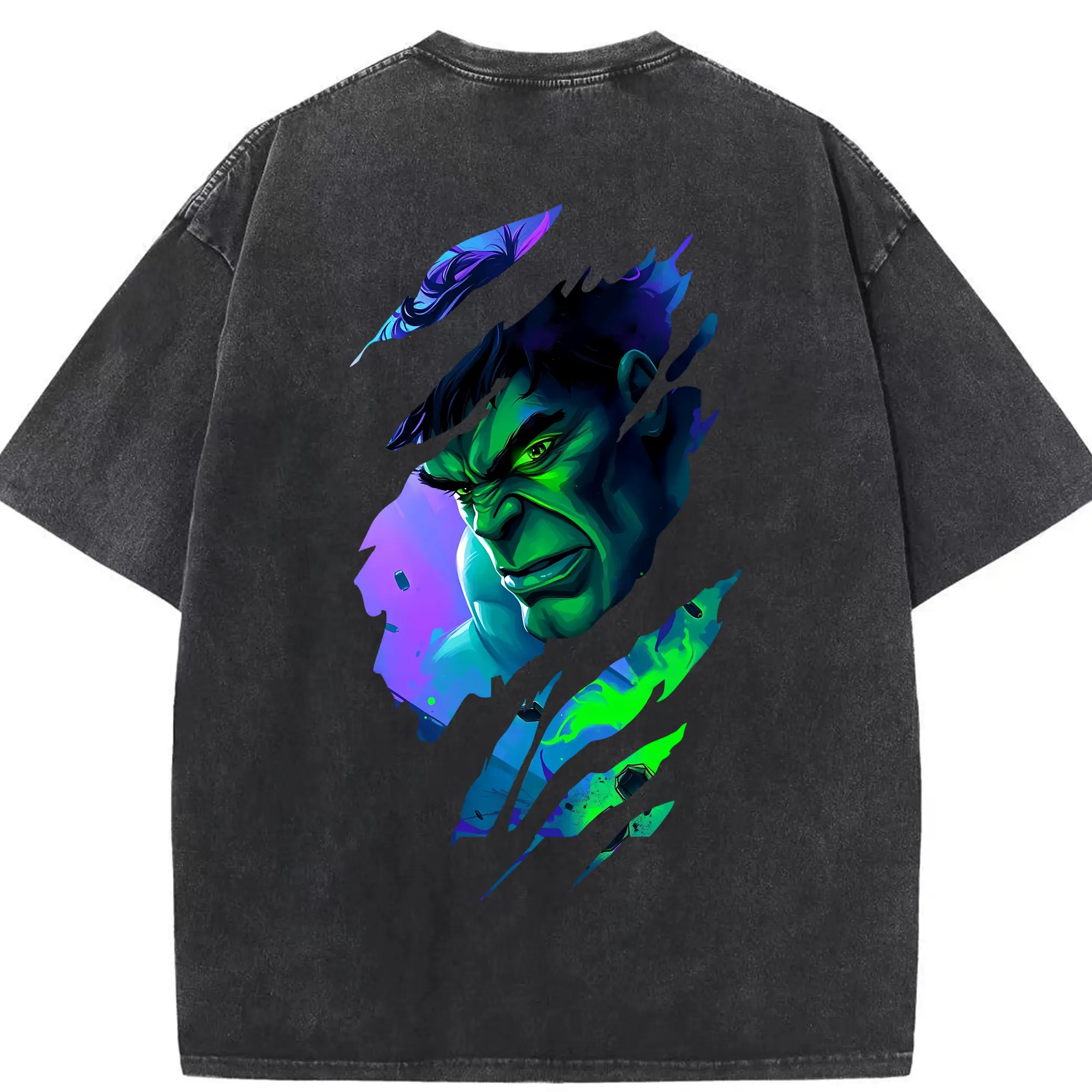 アベンジャーズ (Avenjāzu) グッズ ハルク（Hulk） - 綿100％ ヴィンテージ風 半袖Tシャツ ・ 背面プリント ・ 柔らか肌触り ・ 通気性 快適 ・ スポーツ カジュアル 外出用