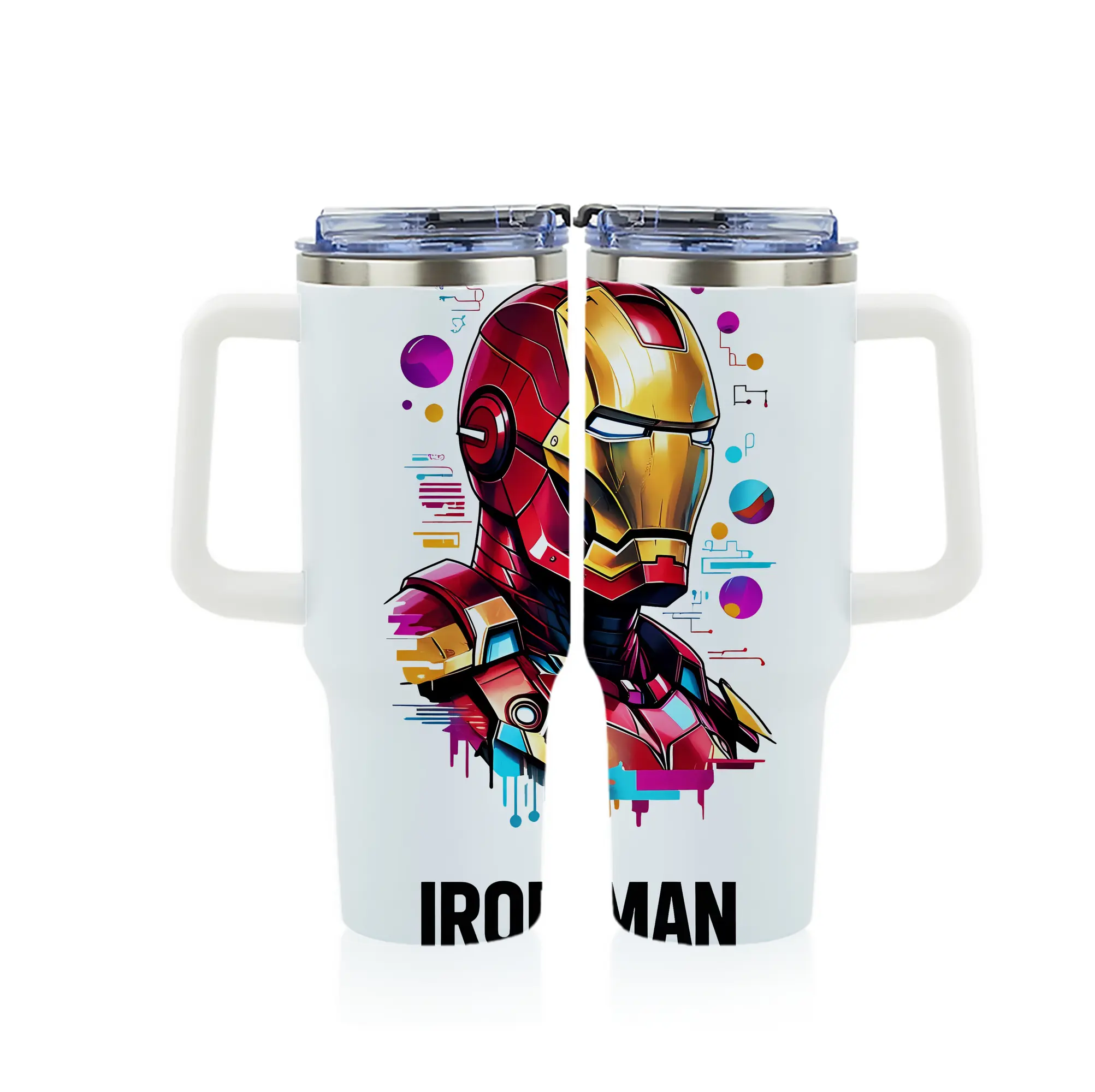 アベンジャーズ (Avenjāzu) グッズ アイアンマン（Iron Man） - 1200mL フルプリント車用タンブラー ・ 304ステンレス 内側 ・ 201ステンレス 外側 ・ 保温 保冷 ・ 通勤 ドライブ アウトドア用