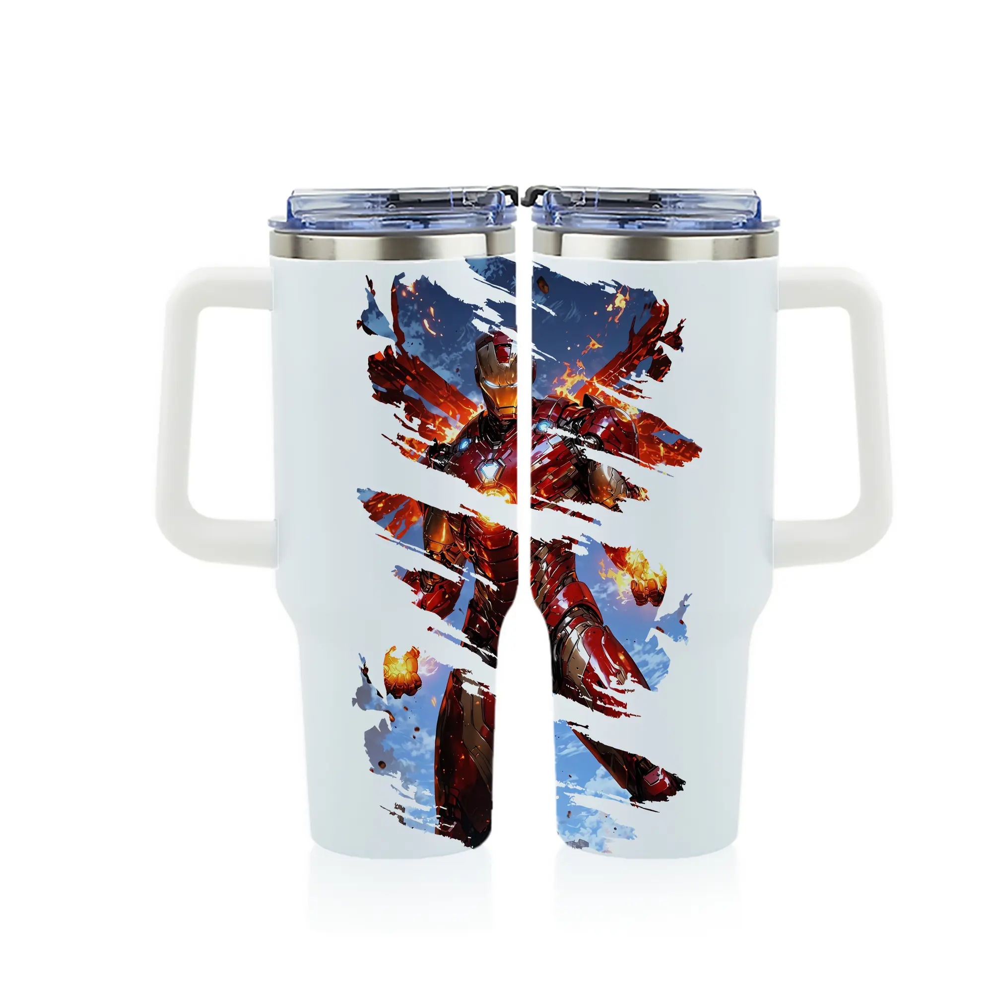 アベンジャーズ (Avenjāzu) グッズ アイアンマン（Iron Man） - 1200mL フルプリント車用タンブラー ・ 304ステンレス 内側 ・ 201ステンレス 外側 ・ 保温 保冷 ・ 通勤 ドライブ アウトドア用