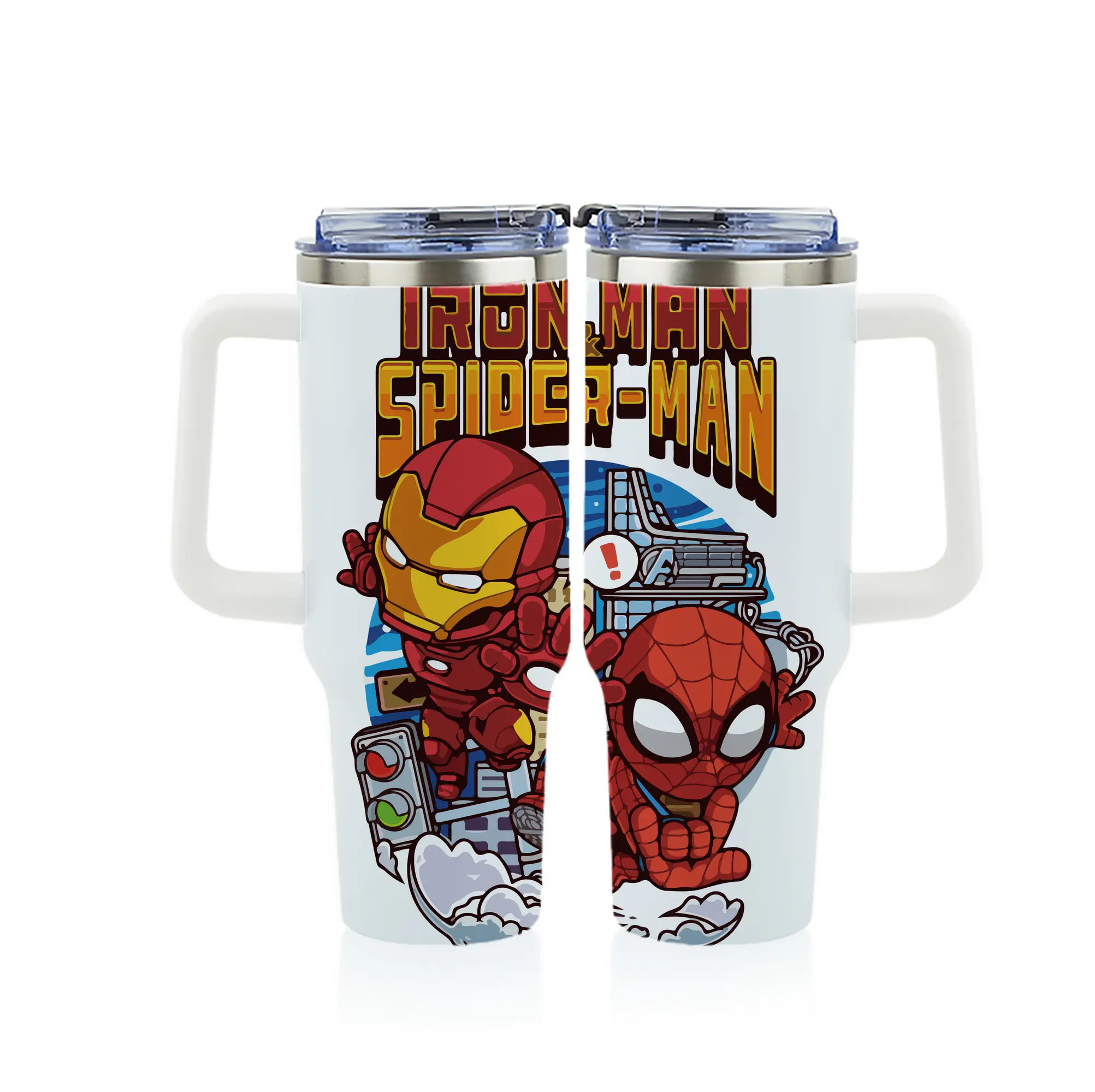 アベンジャーズ (Avenjāzu) グッズ アイアンマン（Iron Man） - 1200mL フルプリント車用タンブラー ・ 304ステンレス 内側 ・ 201ステンレス 外側 ・ 保温 保冷 ・ 通勤 ドライブ アウトドア用