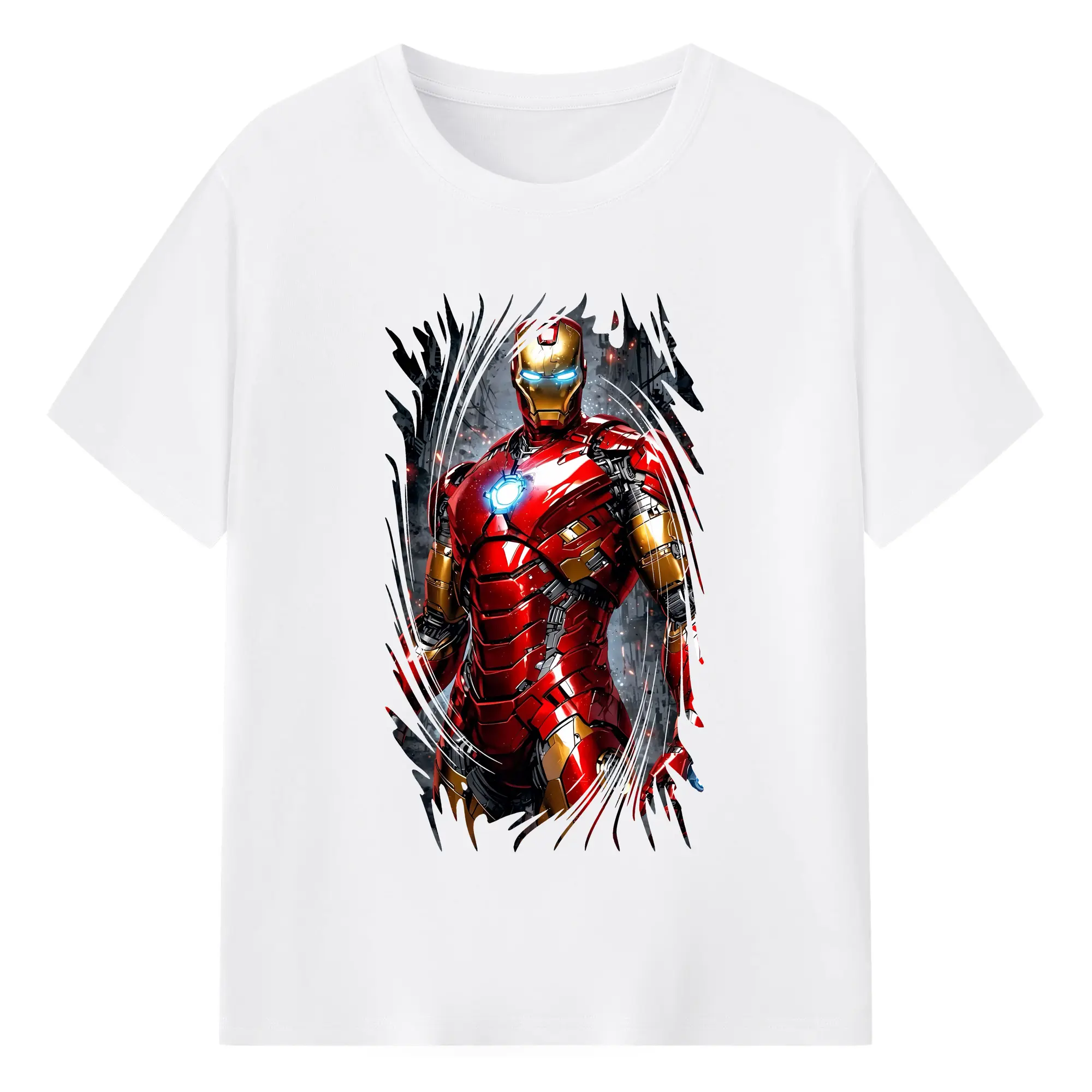 アベンジャーズ (Avenjāzu) グッズ アイアンマン（Iron Man） - 綿100％ 半袖Tシャツ ・ フロントプリント ・ 快適 通気性 ・ 日常使い 散歩 スポーツ用