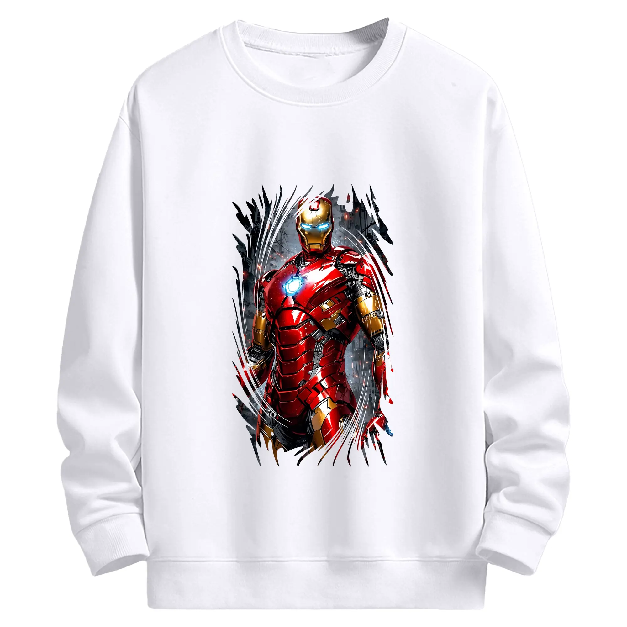 アベンジャーズ (Avenjāzu) グッズ アイアンマン（Iron Man） - 高品質 クルーネック スウェット ・ コットン59％ ポリエステル41％ ・ ユニセックス 長袖 トレーナー ・ カジュアル デイリー スポーツ 散歩用