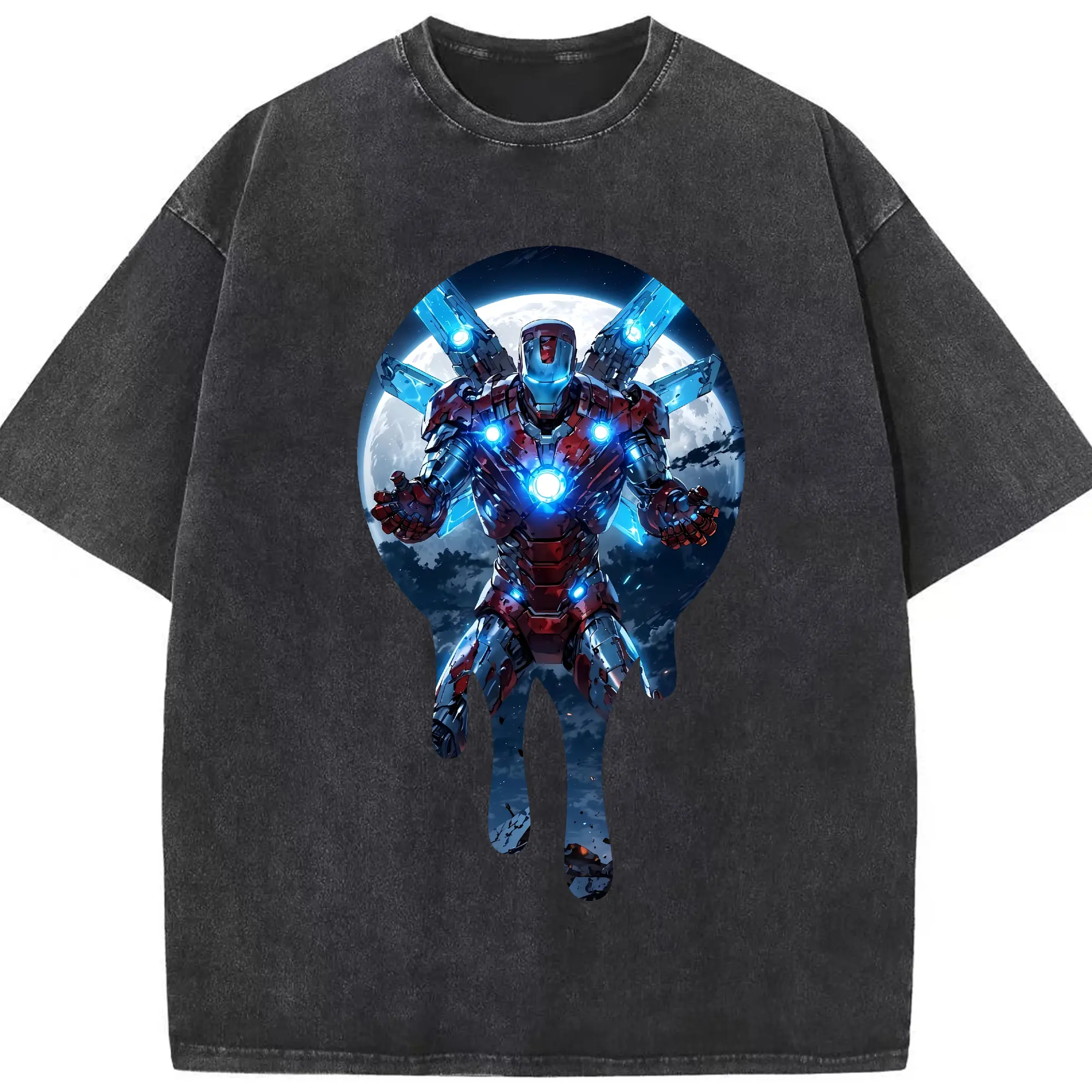 アベンジャーズ (Avenjāzu) グッズ アイアンマン（Iron Man） - 綿100％ ヴィンテージ風 半袖Tシャツ ・ フロントプリント ・ 柔らか肌触り ・ 通気性 快適 ・ スポーツ カジュアル 外出用