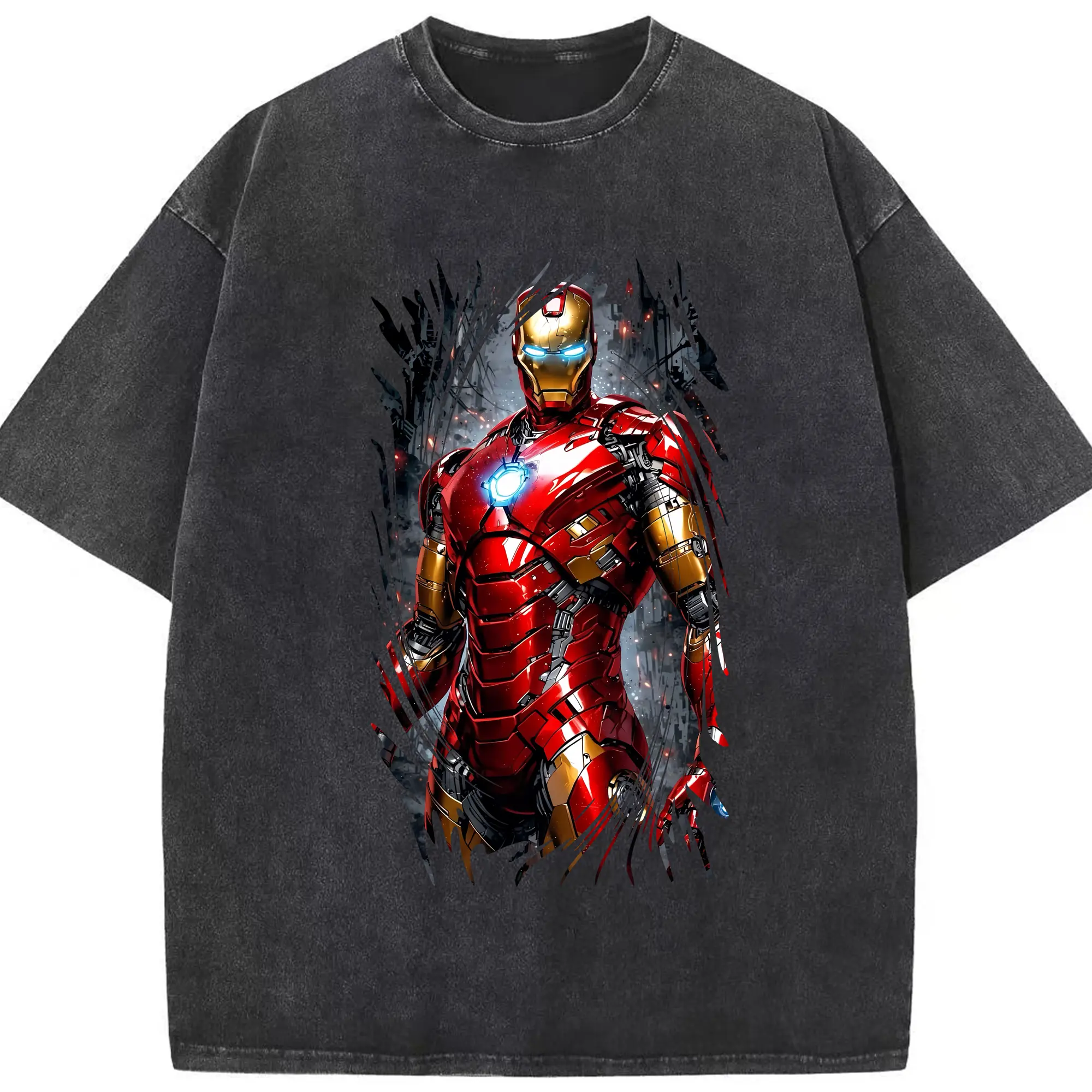アベンジャーズ (Avenjāzu) グッズ アイアンマン（Iron Man） - 綿100％ ヴィンテージ風 半袖Tシャツ ・ フロントプリント ・ 柔らか肌触り ・ 通気性 快適 ・ スポーツ カジュアル 外出用