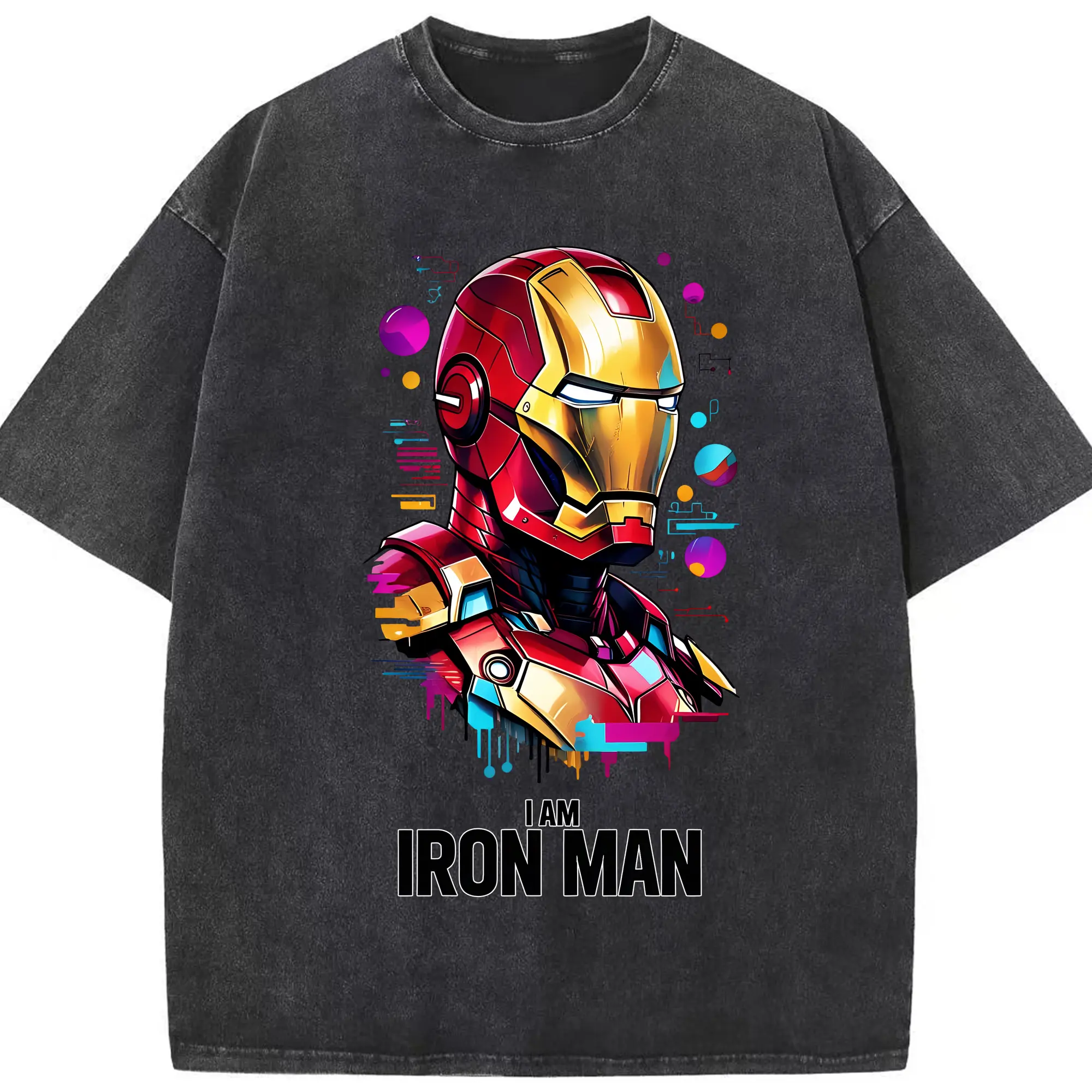 アベンジャーズ (Avenjāzu) グッズ アイアンマン（Iron Man） - 綿100％ ヴィンテージ風 半袖Tシャツ ・ フロントプリント ・ 柔らか肌触り ・ 通気性 快適 ・ スポーツ カジュアル 外出用