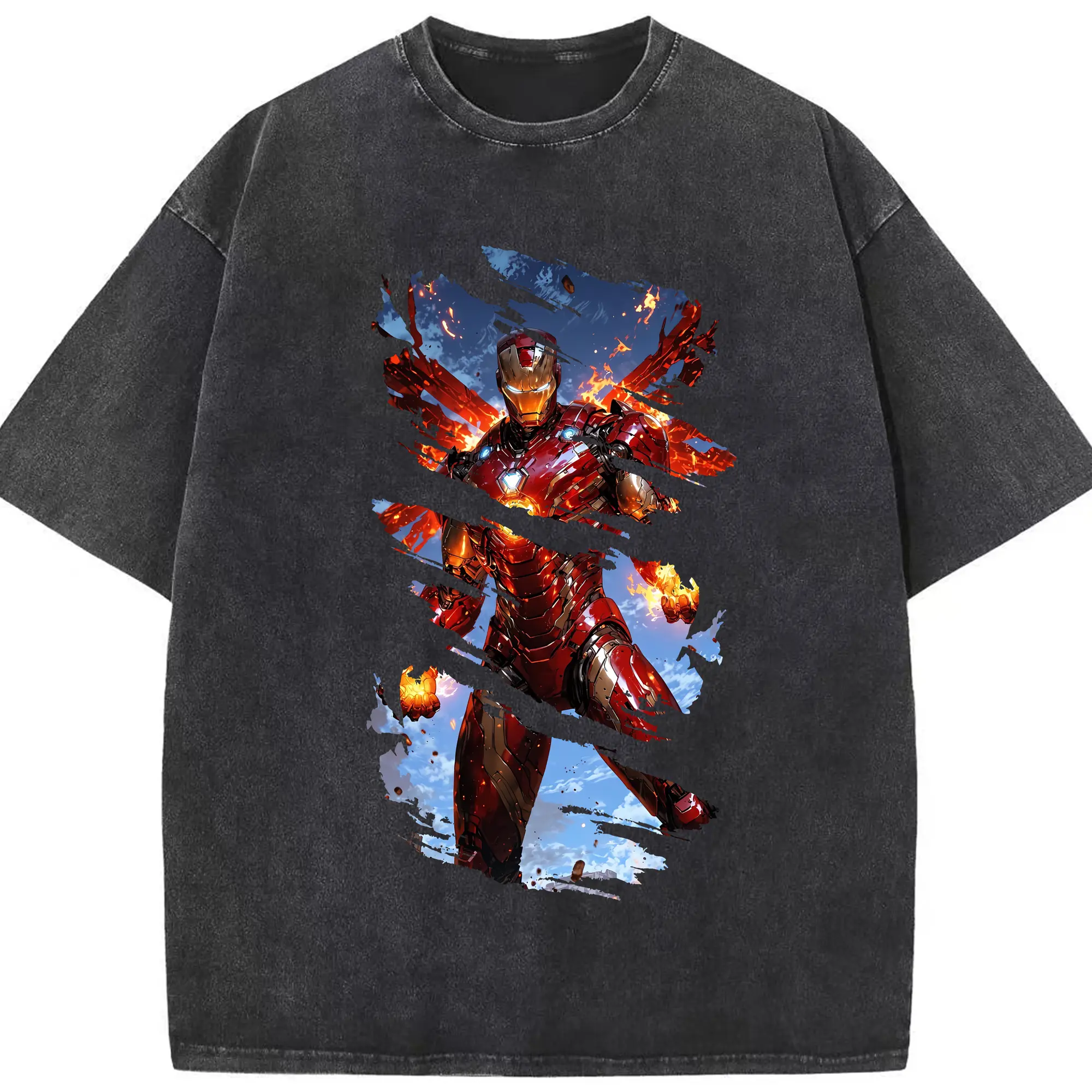 アベンジャーズ (Avenjāzu) グッズ アイアンマン（Iron Man） - 綿100％ ヴィンテージ風 半袖Tシャツ ・ フロントプリント ・ 柔らか肌触り ・ 通気性 快適 ・ スポーツ カジュアル 外出用