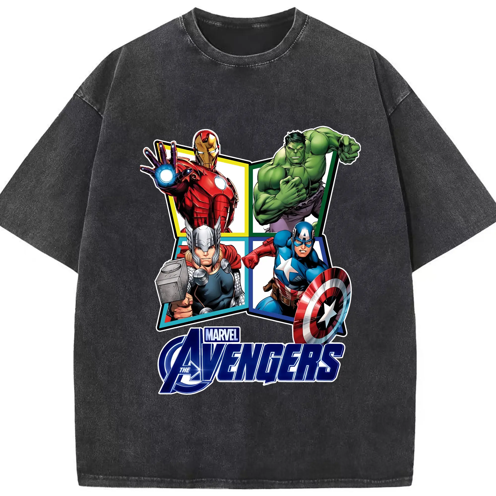 アベンジャーズ (Avenjāzu) グッズ アイアンマン（Iron Man） - 綿100％ ヴィンテージ風 半袖Tシャツ ・ フロントプリント ・ 柔らか肌触り ・ 通気性 快適 ・ スポーツ カジュアル 外出用