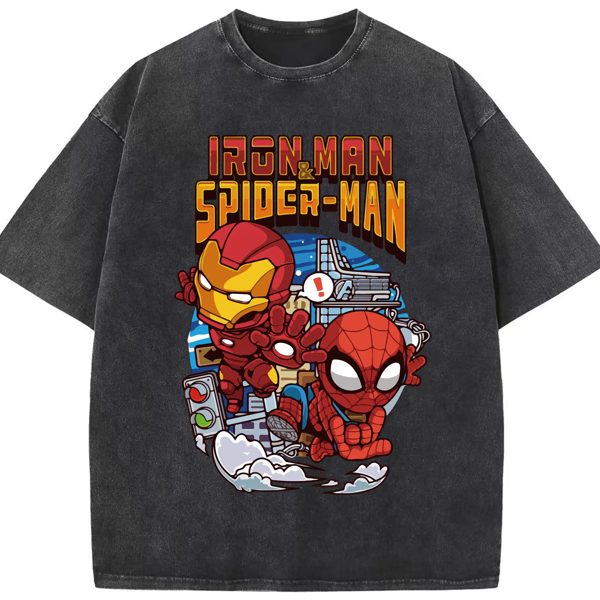 アベンジャーズ (Avenjāzu) グッズ アイアンマン（Iron Man） - 綿100％ ヴィンテージ風 半袖Tシャツ ・ フロントプリント ・ 柔らか肌触り ・ 通気性 快適 ・ スポーツ カジュアル 外出用