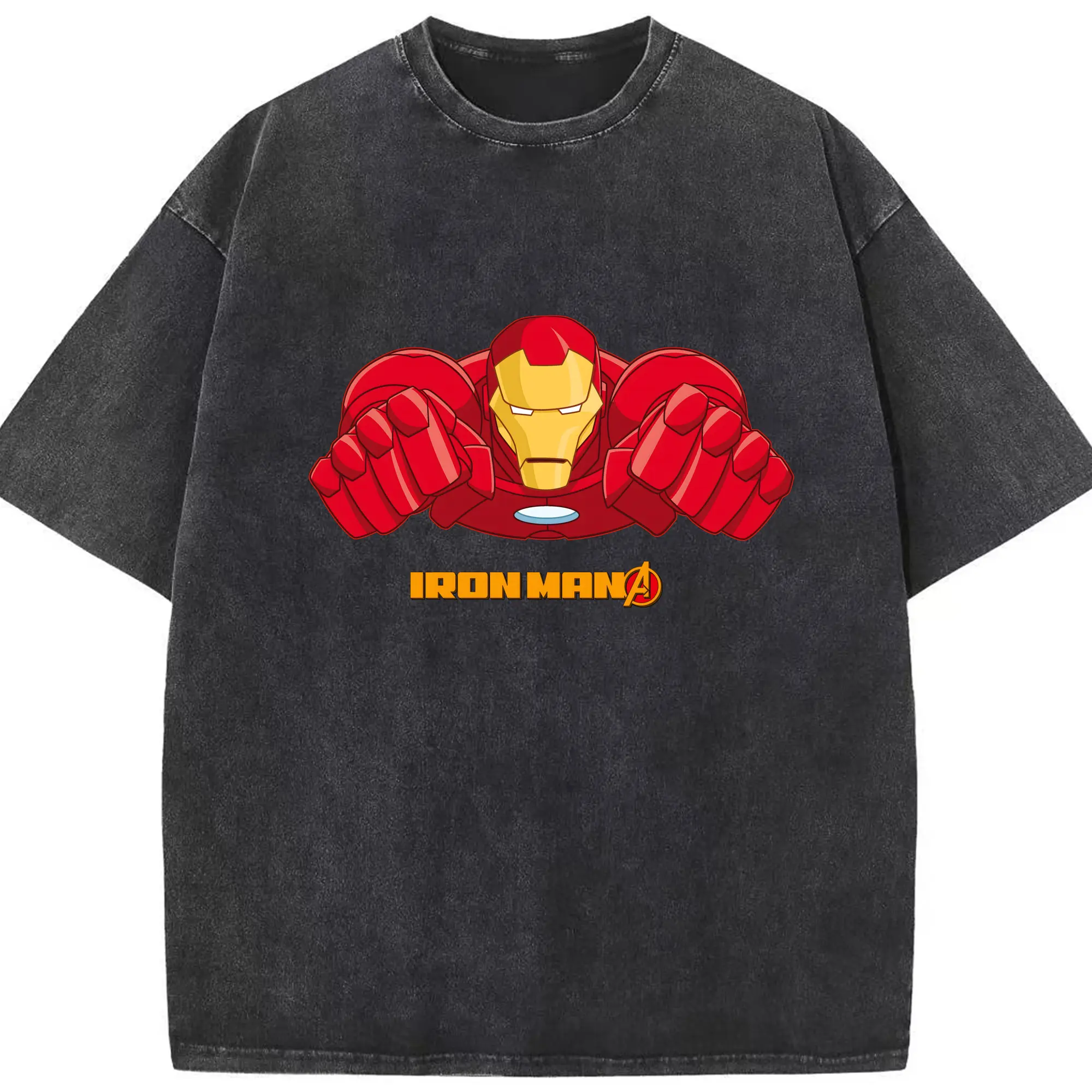 アベンジャーズ (Avenjāzu) グッズ アイアンマン（Iron Man） - 綿100％ ヴィンテージ風 半袖Tシャツ ・ フロントプリント ・ 柔らか肌触り ・ 通気性 快適 ・ スポーツ カジュアル 外出用