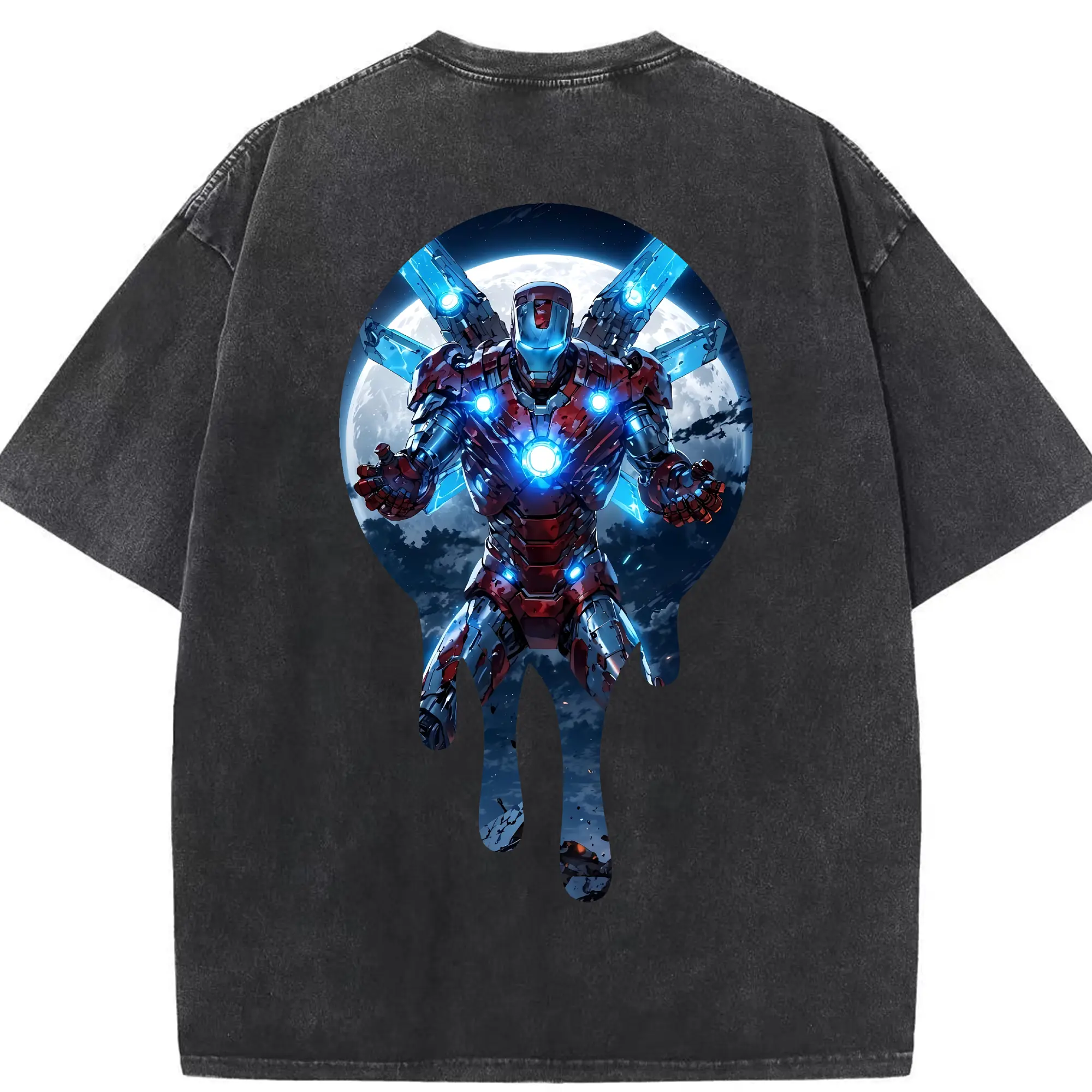 アベンジャーズ (Avenjāzu) グッズ アイアンマン（Iron Man） - 綿100％ ヴィンテージ風 半袖Tシャツ ・ 背面プリント ・ 柔らか肌触り ・ 通気性 快適 ・ スポーツ カジュアル 外出用