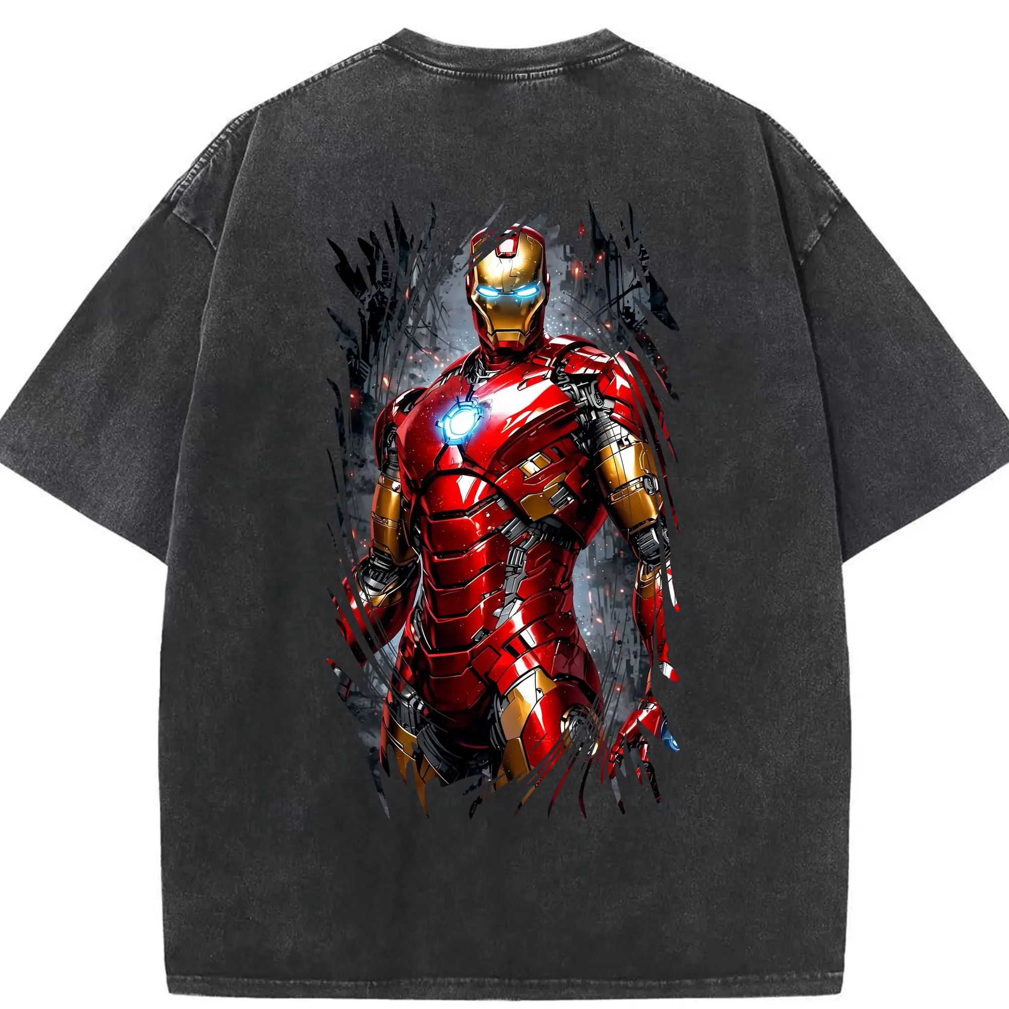 アベンジャーズ (Avenjāzu) グッズ アイアンマン（Iron Man） - 綿100％ ヴィンテージ風 半袖Tシャツ ・ 背面プリント ・ 柔らか肌触り ・ 通気性 快適 ・ スポーツ カジュアル 外出用