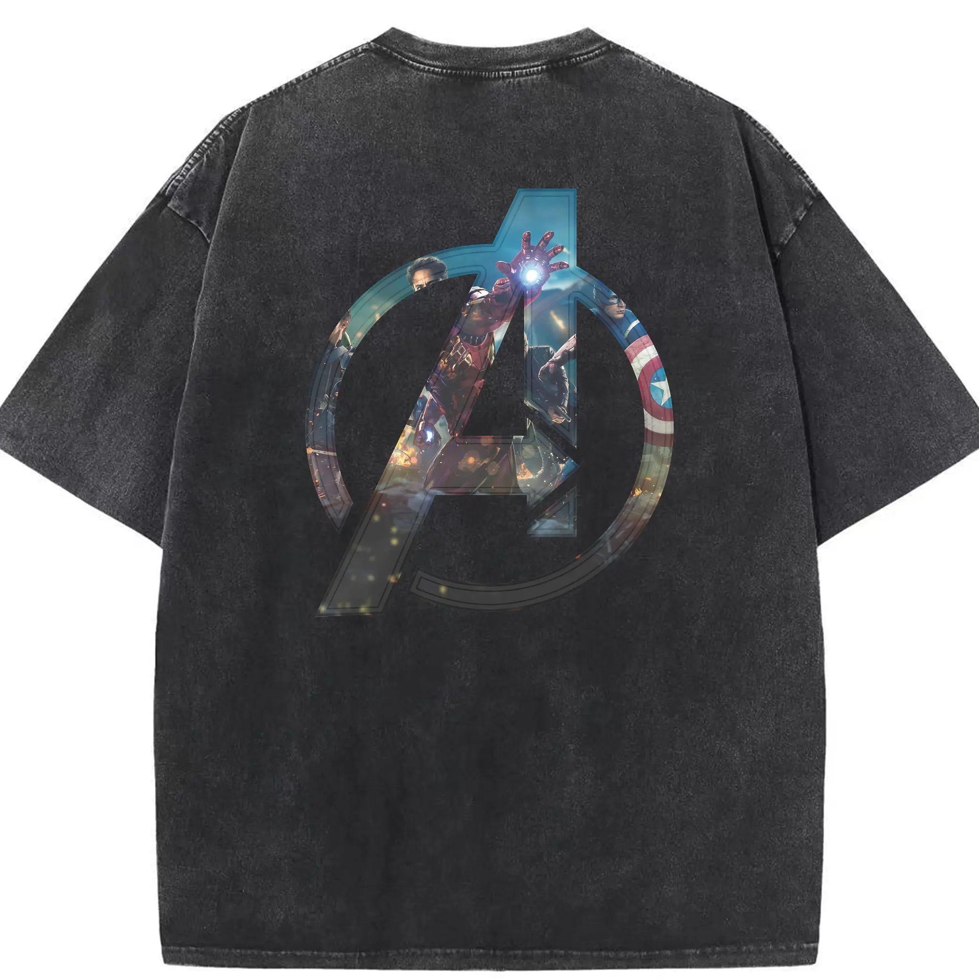 アベンジャーズ (Avenjāzu) グッズ アイアンマン（Iron Man） - 綿100％ ヴィンテージ風 半袖Tシャツ ・ 背面プリント ・ 柔らか肌触り ・ 通気性 快適 ・ スポーツ カジュアル 外出用