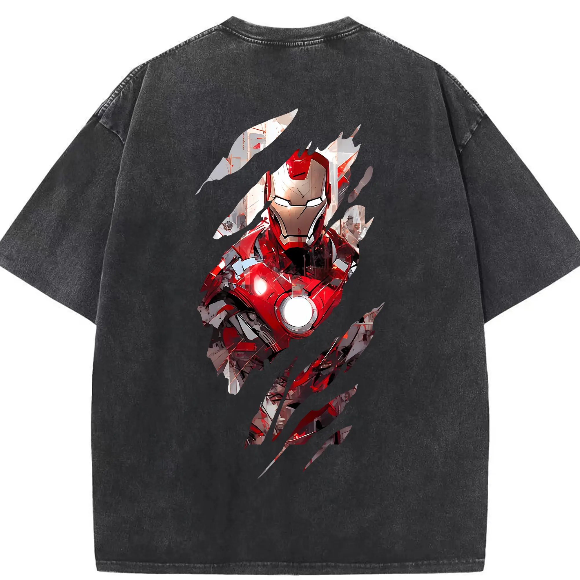 アベンジャーズ (Avenjāzu) グッズ アイアンマン（Iron Man） - 綿100％ ヴィンテージ風 半袖Tシャツ ・ 背面プリント ・ 柔らか肌触り ・ 通気性 快適 ・ スポーツ カジュアル 外出用