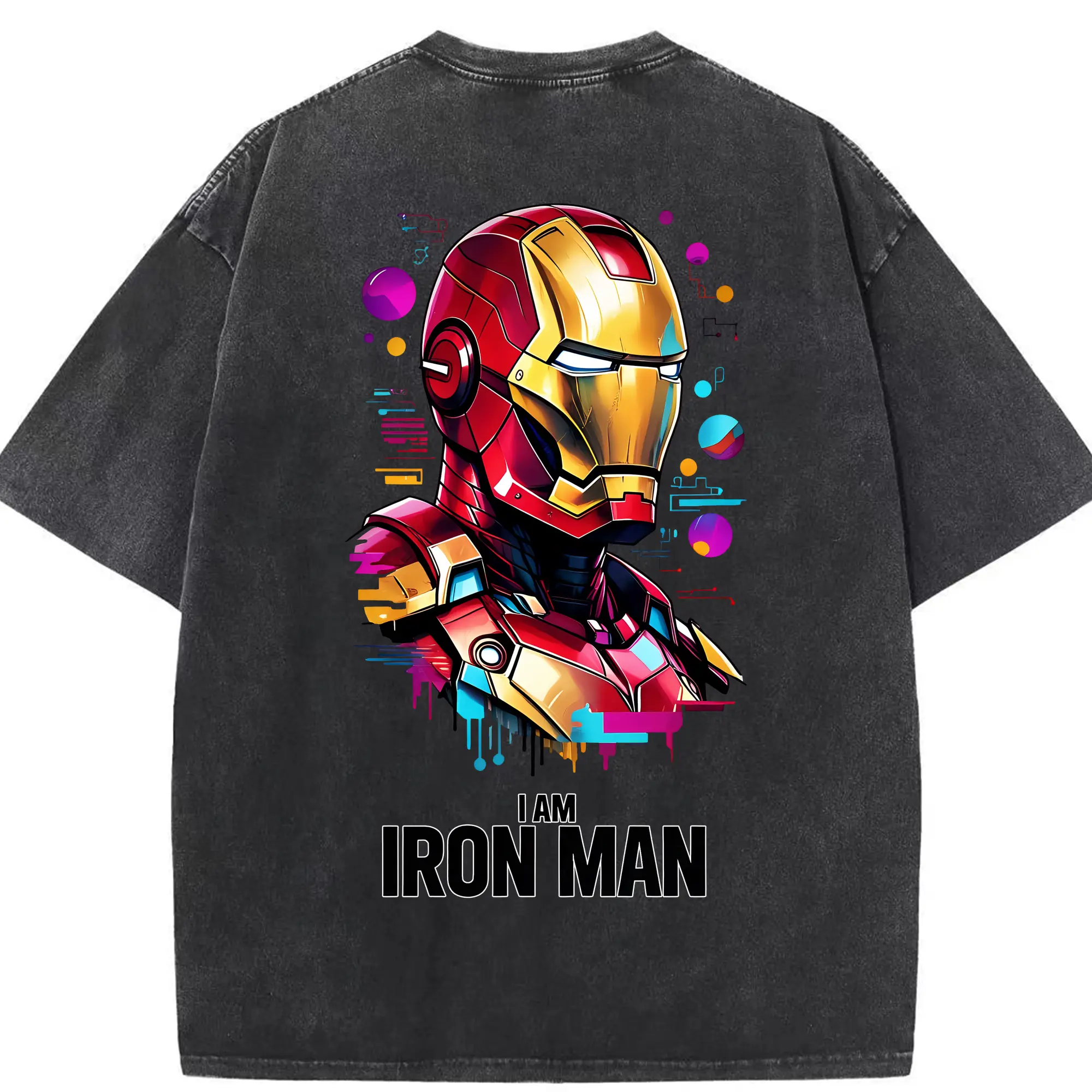 アベンジャーズ (Avenjāzu) グッズ アイアンマン（Iron Man） - 綿100％ ヴィンテージ風 半袖Tシャツ ・ 背面プリント ・ 柔らか肌触り ・ 通気性 快適 ・ スポーツ カジュアル 外出用