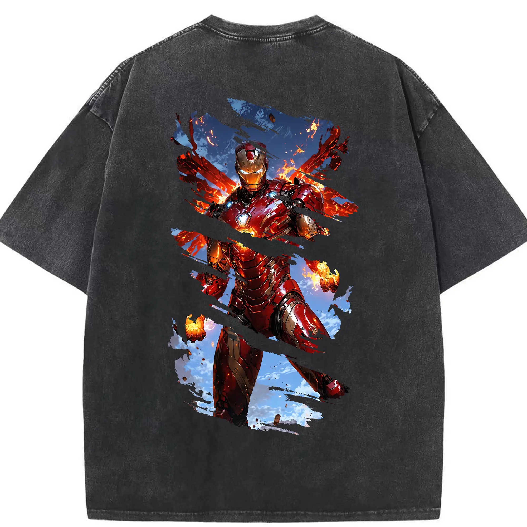 アベンジャーズ (Avenjāzu) グッズ アイアンマン（Iron Man） - 綿100％ ヴィンテージ風 半袖Tシャツ ・ 背面プリント ・ 柔らか肌触り ・ 通気性 快適 ・ スポーツ カジュアル 外出用