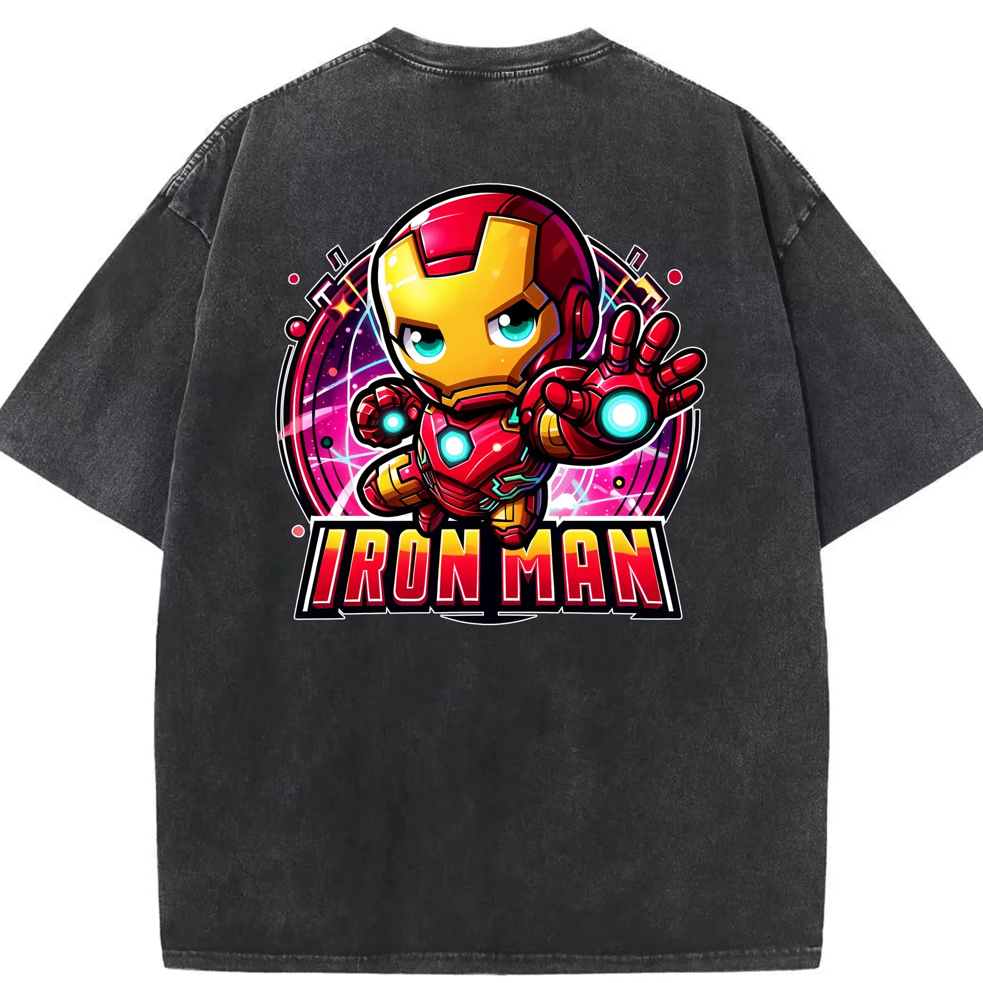 アベンジャーズ (Avenjāzu) グッズ アイアンマン（Iron Man） - 綿100％ ヴィンテージ風 半袖Tシャツ ・ 背面プリント ・ 柔らか肌触り ・ 通気性 快適 ・ スポーツ カジュアル 外出用