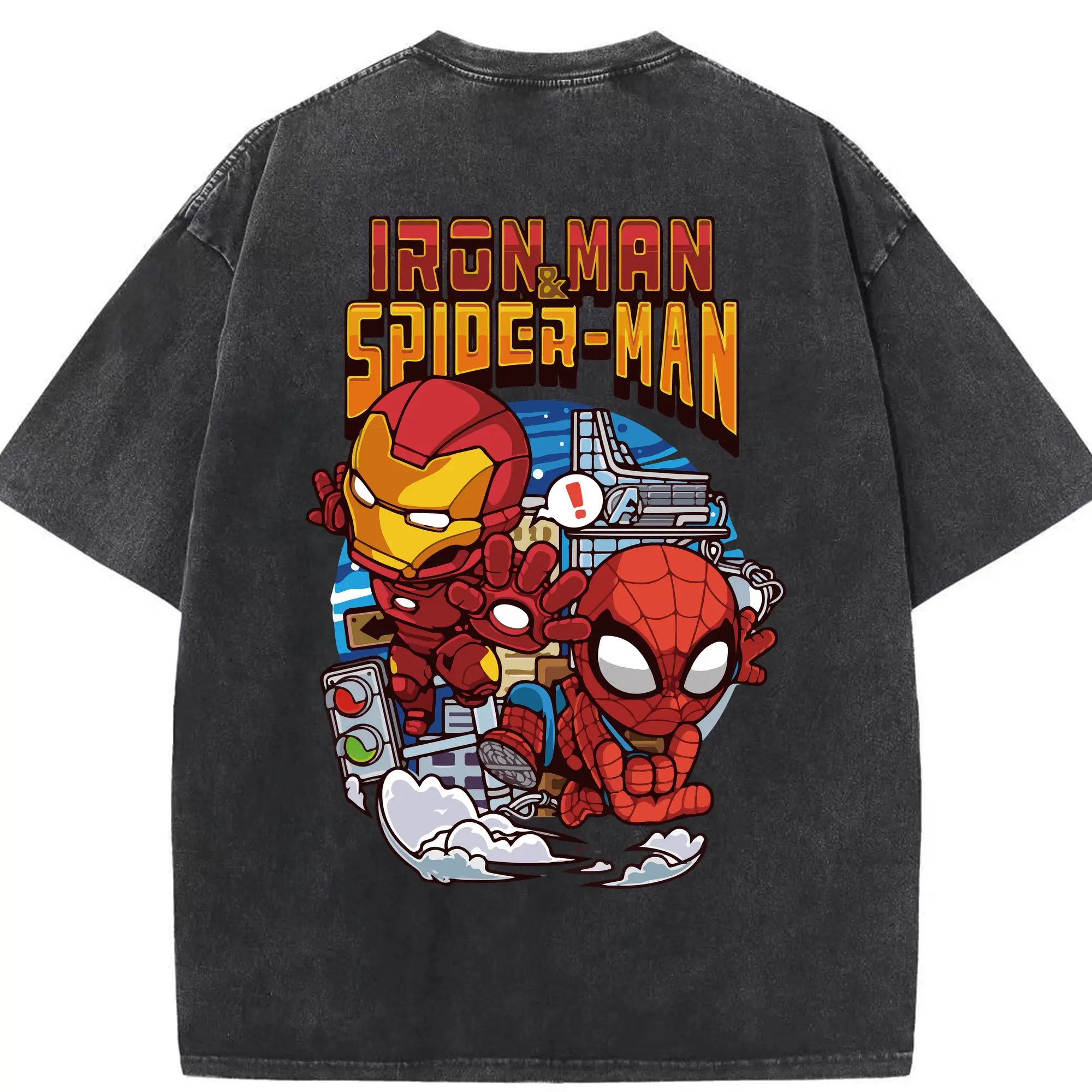 アベンジャーズ (Avenjāzu) グッズ アイアンマン（Iron Man） - 綿100％ ヴィンテージ風 半袖Tシャツ ・ 背面プリント ・ 柔らか肌触り ・ 通気性 快適 ・ スポーツ カジュアル 外出用