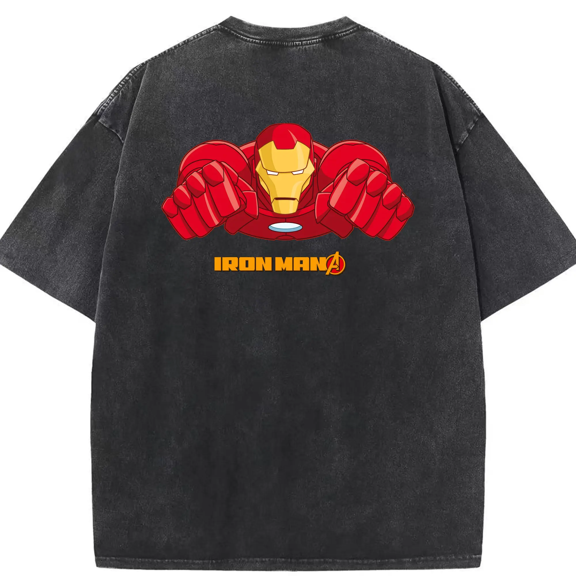 アベンジャーズ (Avenjāzu) グッズ アイアンマン（Iron Man） - 綿100％ ヴィンテージ風 半袖Tシャツ ・ 背面プリント ・ 柔らか肌触り ・ 通気性 快適 ・ スポーツ カジュアル 外出用