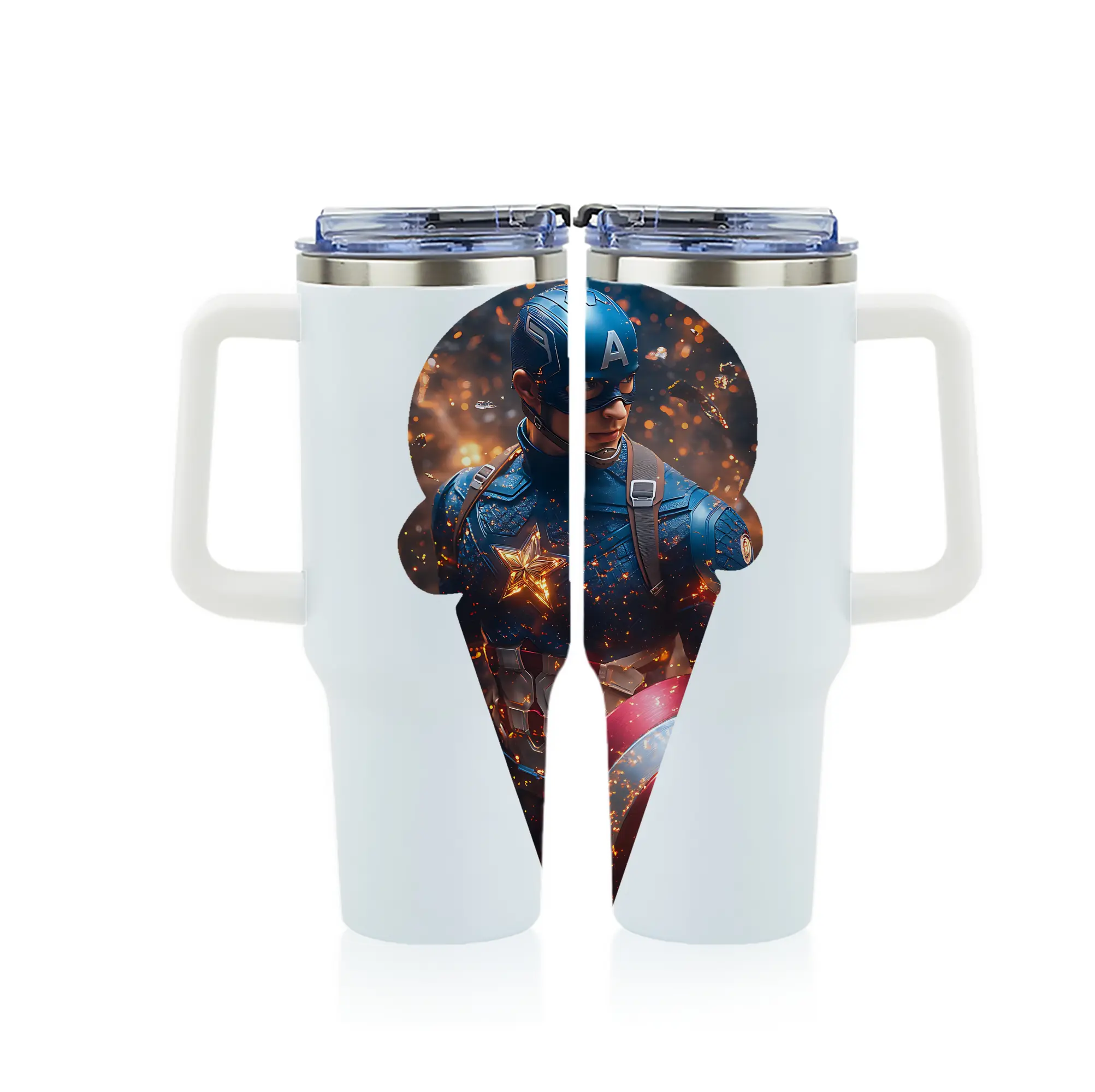 アベンジャーズ (Avenjāzu) グッズ キャプテン・アメリカ（Captain America） - 1200mL フルプリント車用タンブラー ・ 304ステンレス 内側 ・ 201ステンレス 外側 ・ 保温 保冷 ・ 通勤 ドライブ アウトドア用