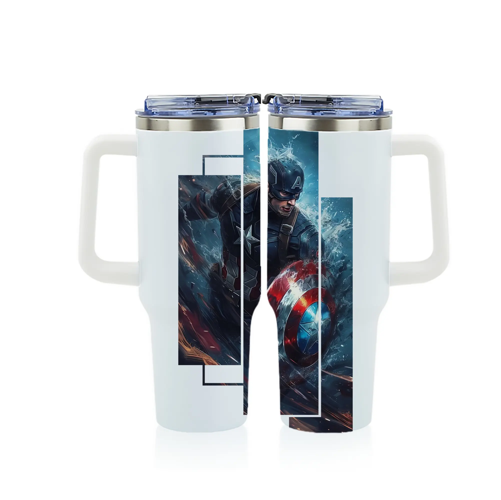 アベンジャーズ (Avenjāzu) グッズ キャプテン・アメリカ（Captain America） - 1200mL フルプリント車用タンブラー ・ 304ステンレス 内側 ・ 201ステンレス 外側 ・ 保温 保冷 ・ 通勤 ドライブ アウトドア用