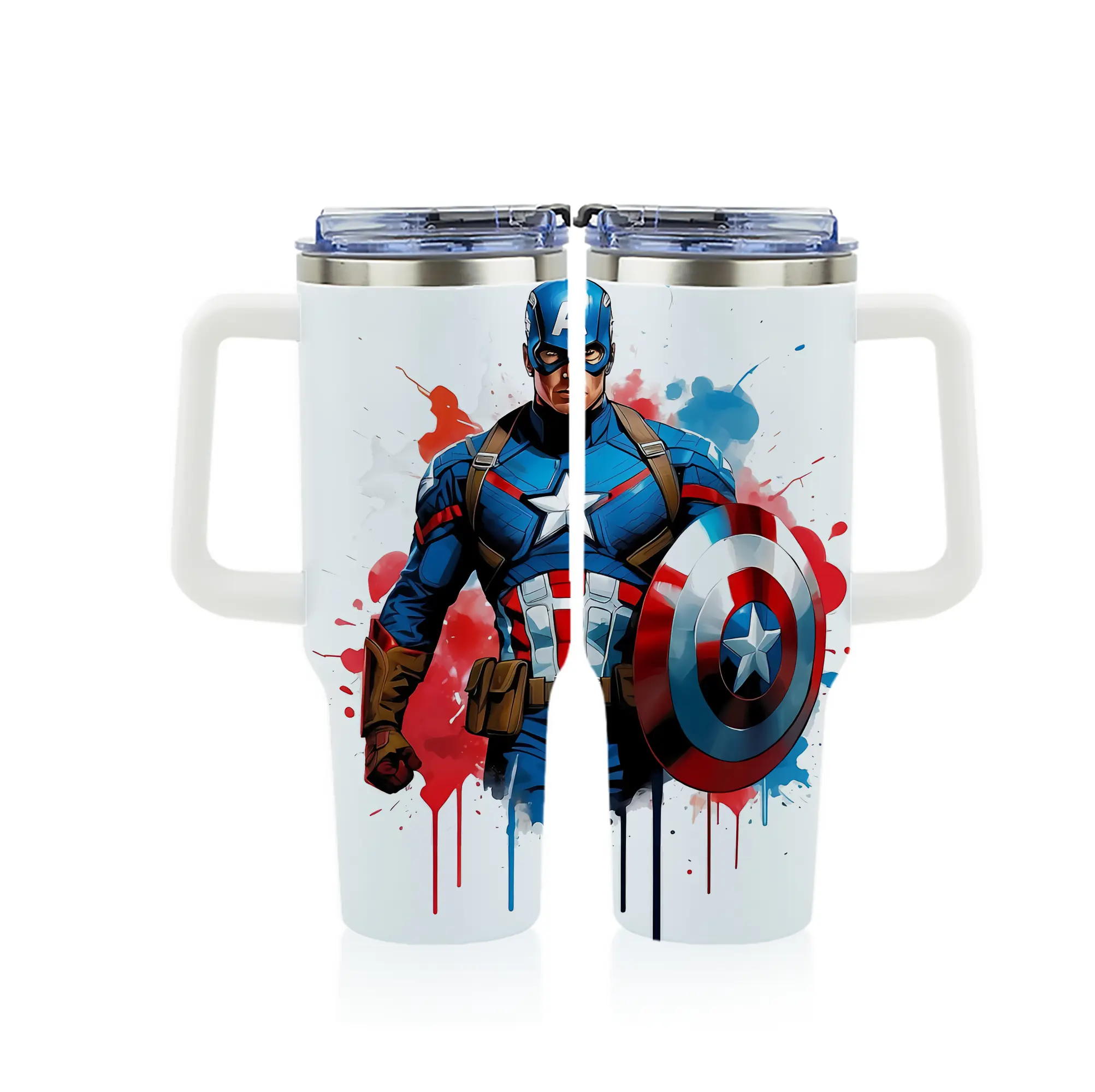 アベンジャーズ (Avenjāzu) グッズ キャプテン・アメリカ（Captain America） - 1200mL フルプリント車用タンブラー ・ 304ステンレス 内側 ・ 201ステンレス 外側 ・ 保温 保冷 ・ 通勤 ドライブ アウトドア用
