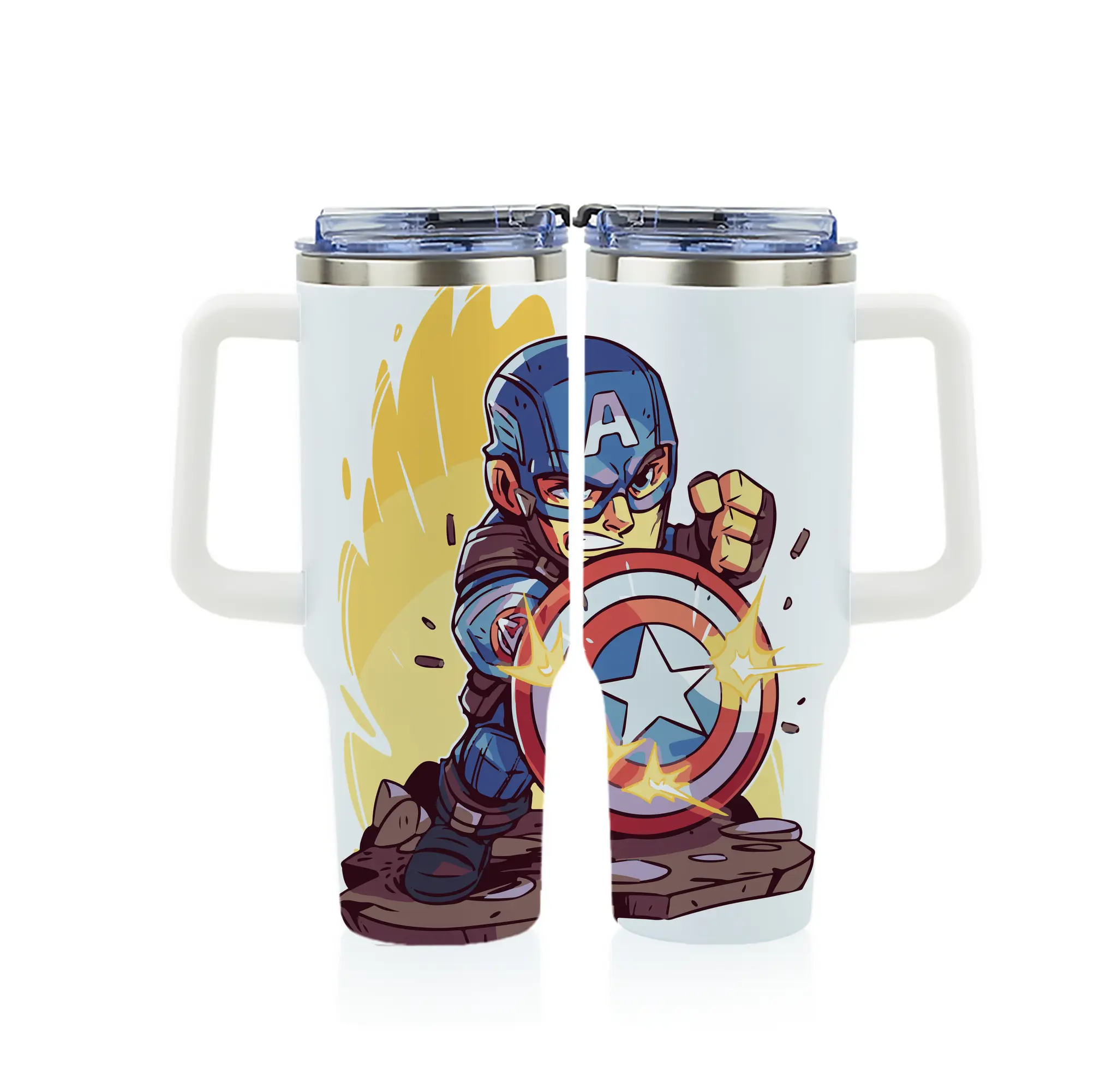 アベンジャーズ (Avenjāzu) グッズ キャプテン・アメリカ（Captain America） - 1200mL フルプリント車用タンブラー ・ 304ステンレス 内側 ・ 201ステンレス 外側 ・ 保温 保冷 ・ 通勤 ドライブ アウトドア用