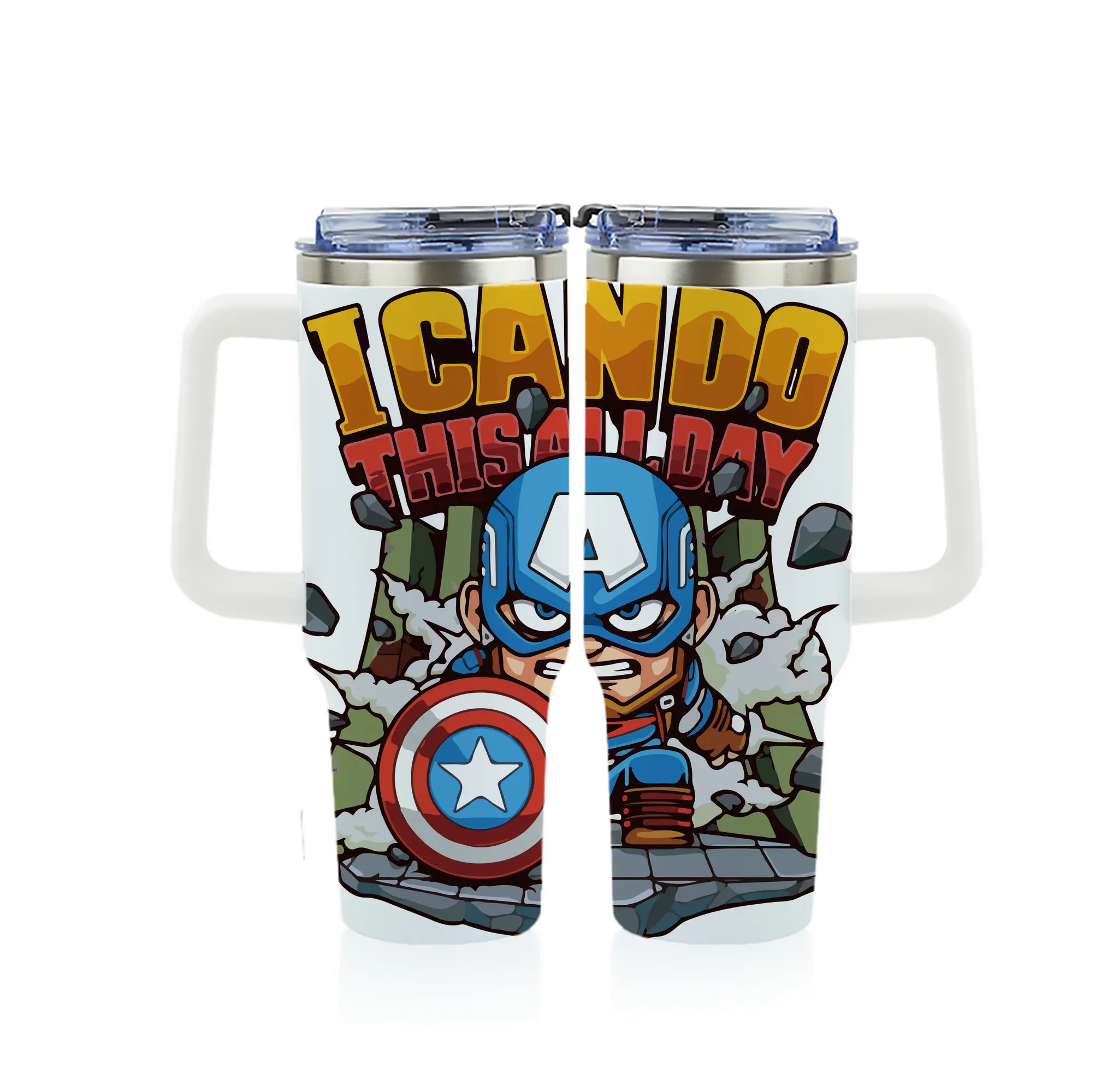 アベンジャーズ (Avenjāzu) グッズ キャプテン・アメリカ（Captain America） - 1200mL フルプリント車用タンブラー ・ 304ステンレス 内側 ・ 201ステンレス 外側 ・ 保温 保冷 ・ 通勤 ドライブ アウトドア用