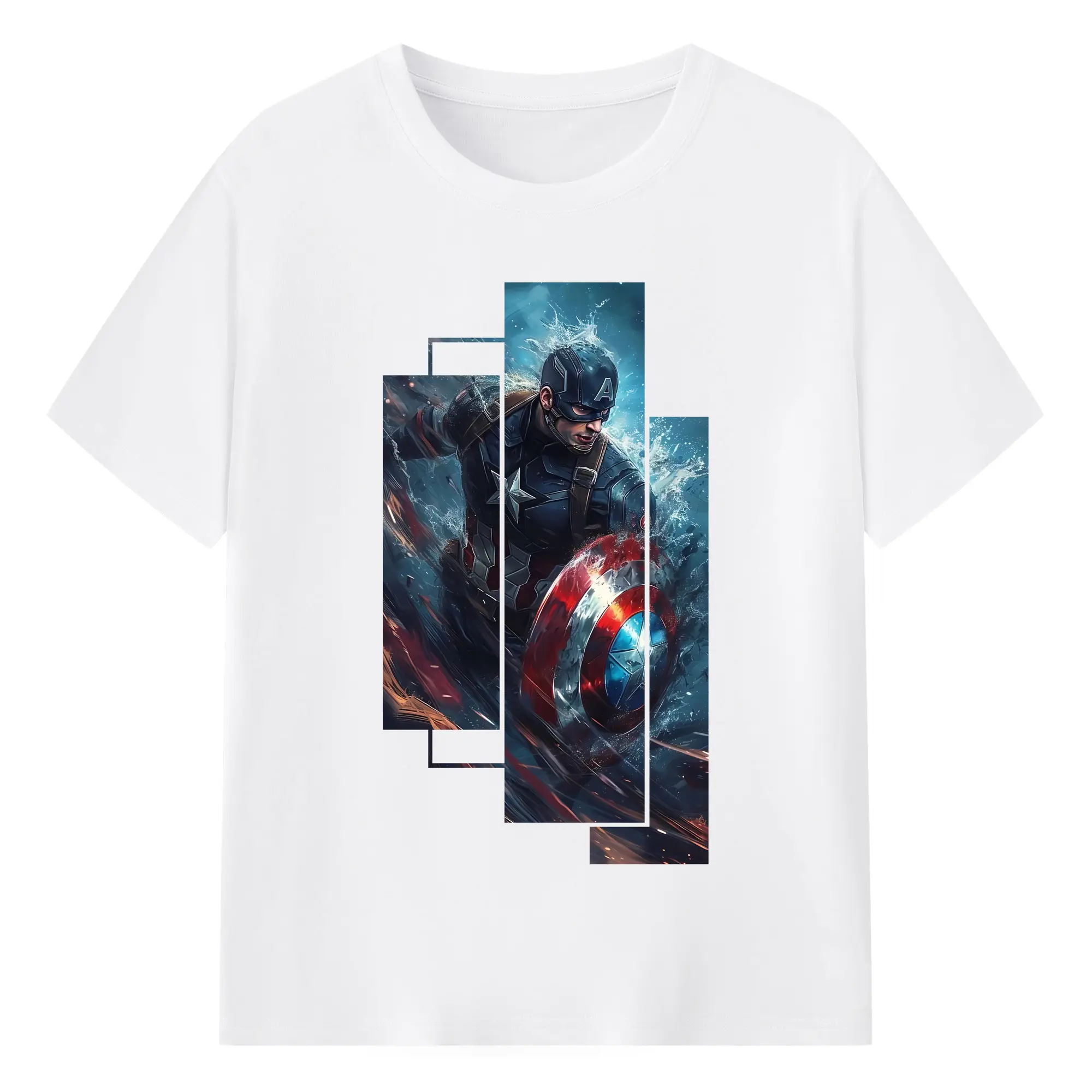 アベンジャーズ (Avenjāzu) グッズ キャプテン・アメリカ（Captain America） - 綿100％ 半袖Tシャツ ・ フロントプリント ・ 快適 通気性 ・ 日常使い 散歩 スポーツ用