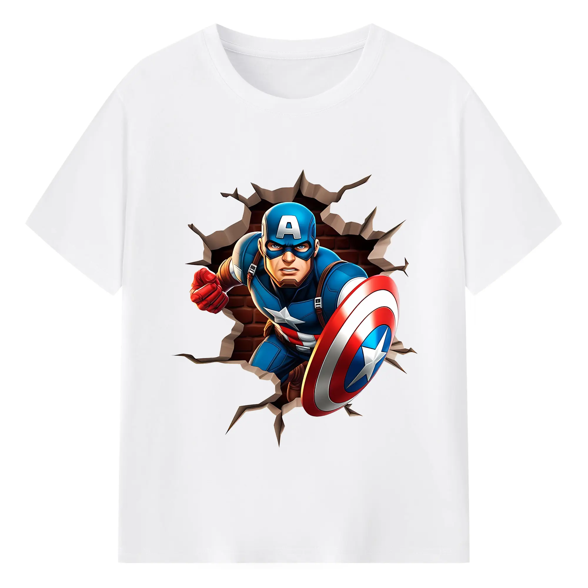 アベンジャーズ (Avenjāzu) グッズ キャプテン・アメリカ（Captain America） - 綿100％ 半袖Tシャツ ・ フロントプリント ・ 快適 通気性 ・ 日常使い 散歩 スポーツ用