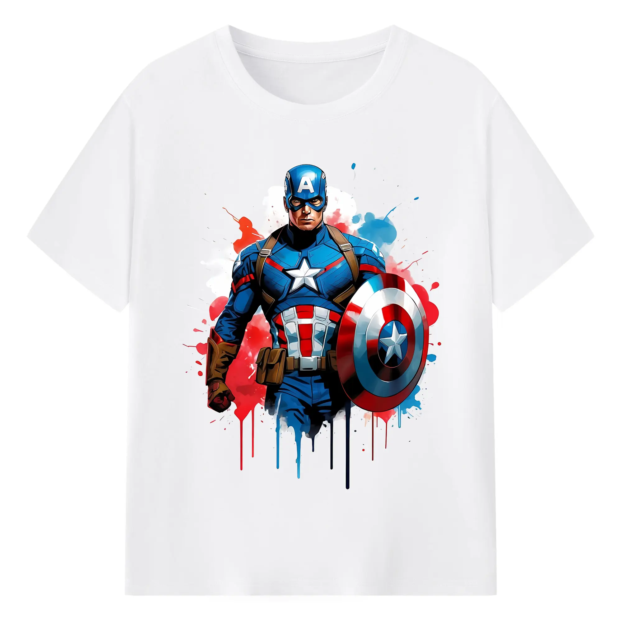 アベンジャーズ (Avenjāzu) グッズ キャプテン・アメリカ（Captain America） - 綿100％ 半袖Tシャツ ・ フロントプリント ・ 快適 通気性 ・ 日常使い 散歩 スポーツ用