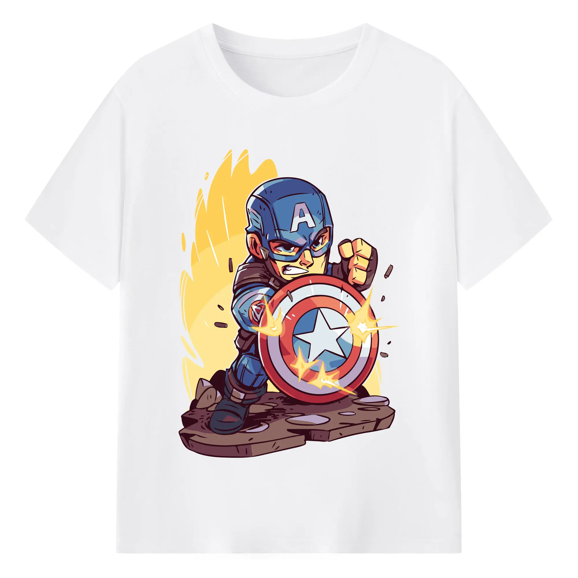 アベンジャーズ (Avenjāzu) グッズ キャプテン・アメリカ（Captain America） - 綿100％ 半袖Tシャツ ・ フロントプリント ・ 快適 通気性 ・ 日常使い 散歩 スポーツ用