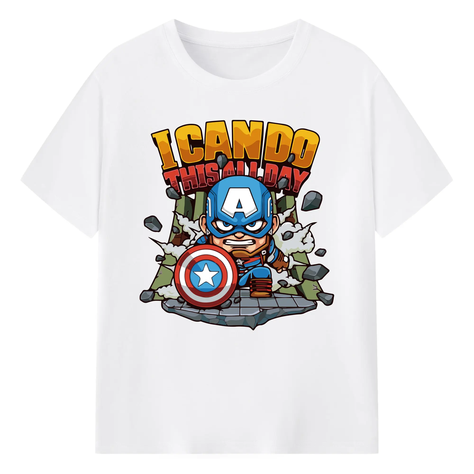 アベンジャーズ (Avenjāzu) グッズ キャプテン・アメリカ（Captain America） - 綿100％ 半袖Tシャツ ・ フロントプリント ・ 快適 通気性 ・ 日常使い 散歩 スポーツ用