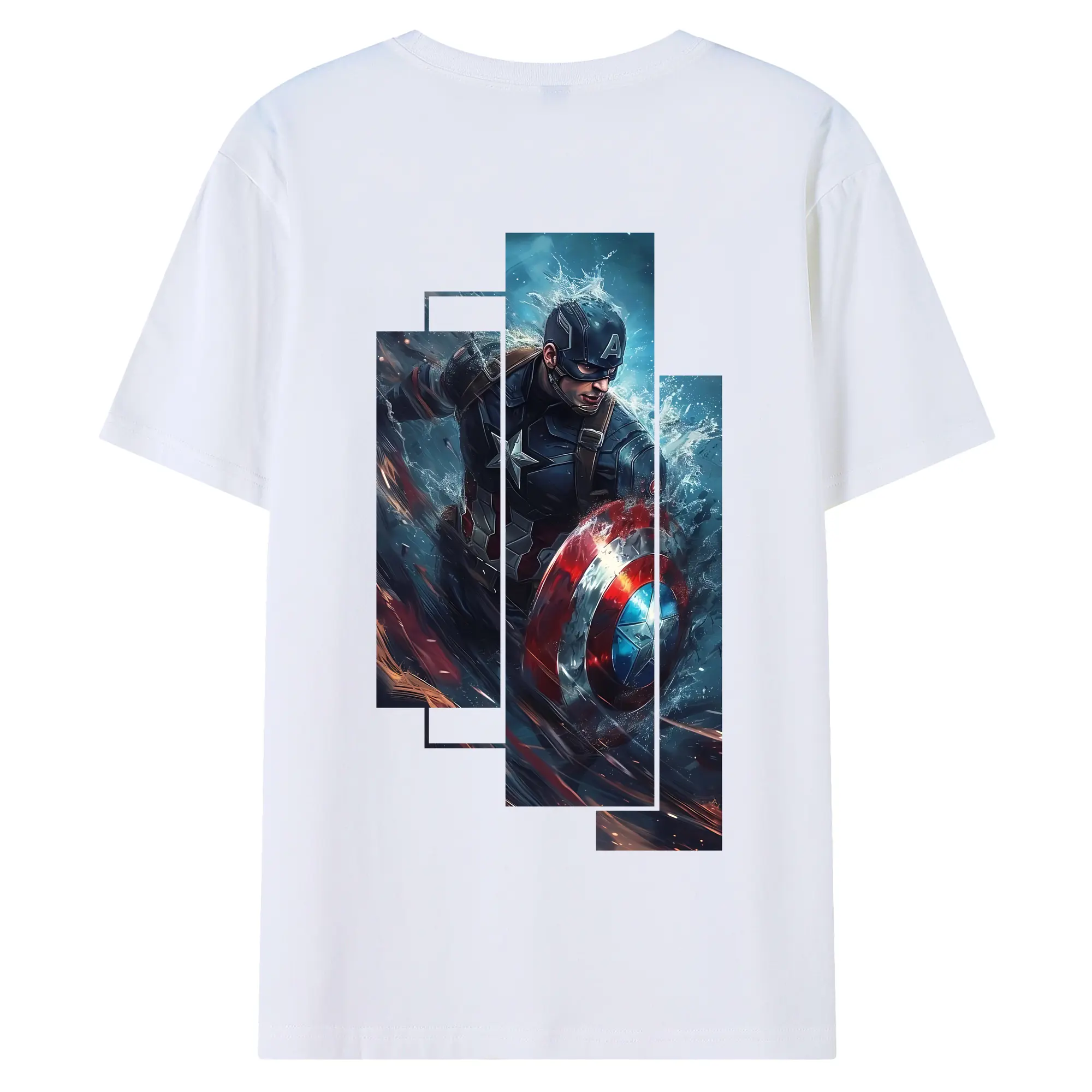 アベンジャーズ (Avenjāzu) グッズ キャプテン・アメリカ（Captain America） - 綿100％ 半袖Tシャツ ・ バックプリント ・ 快適 通気性 ・ 日常使い 散歩 スポーツ用