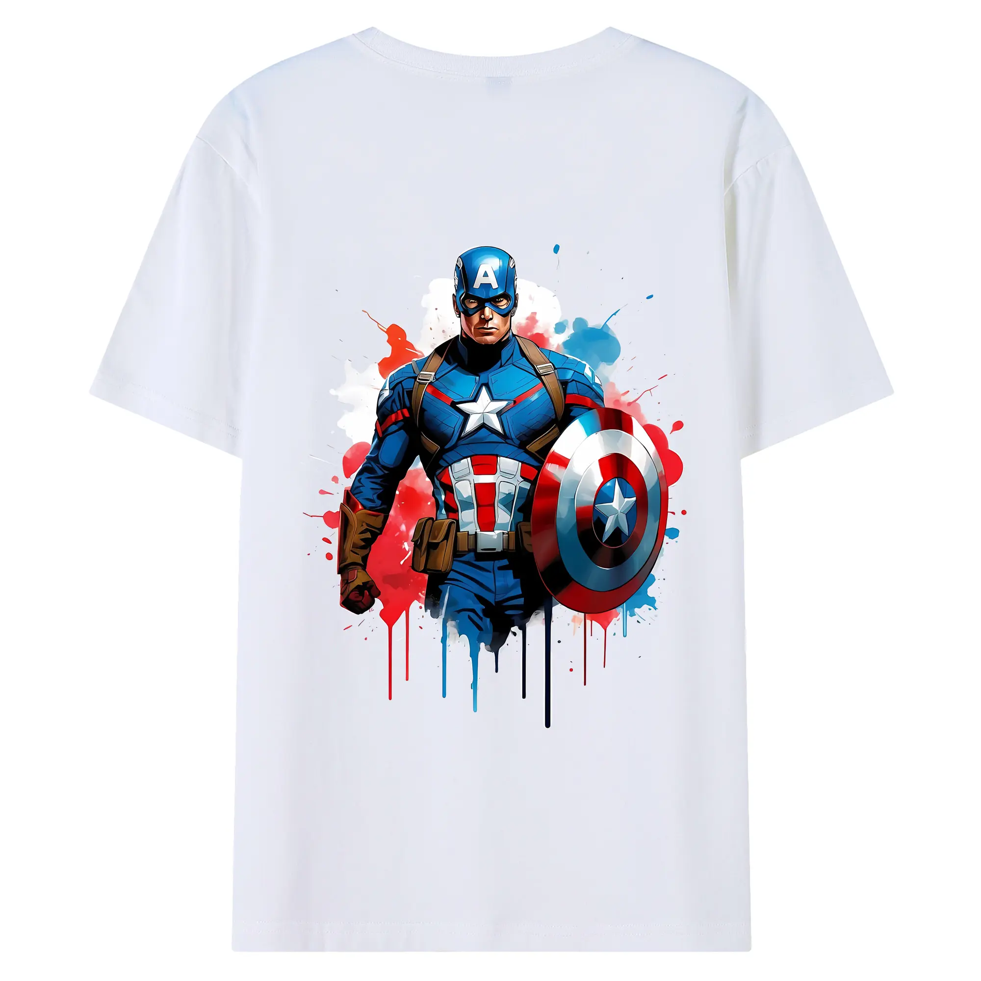 アベンジャーズ (Avenjāzu) グッズ キャプテン・アメリカ（Captain America） - 綿100％ 半袖Tシャツ ・ バックプリント ・ 快適 通気性 ・ 日常使い 散歩 スポーツ用