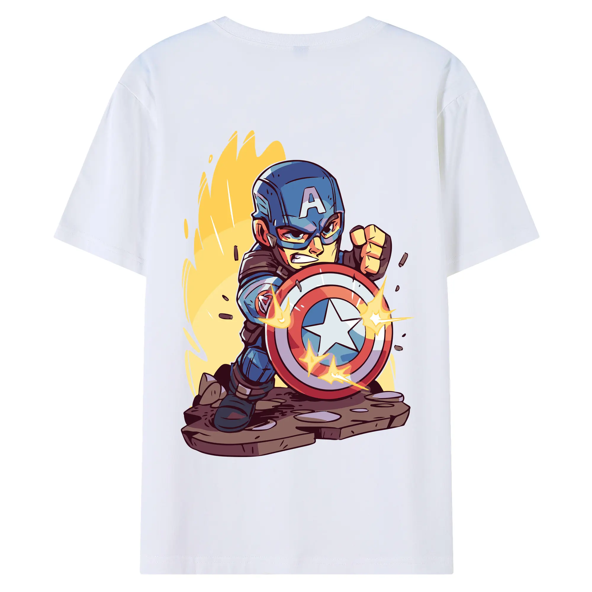 アベンジャーズ (Avenjāzu) グッズ キャプテン・アメリカ（Captain America） - 綿100％ 半袖Tシャツ ・ バックプリント ・ 快適 通気性 ・ 日常使い 散歩 スポーツ用